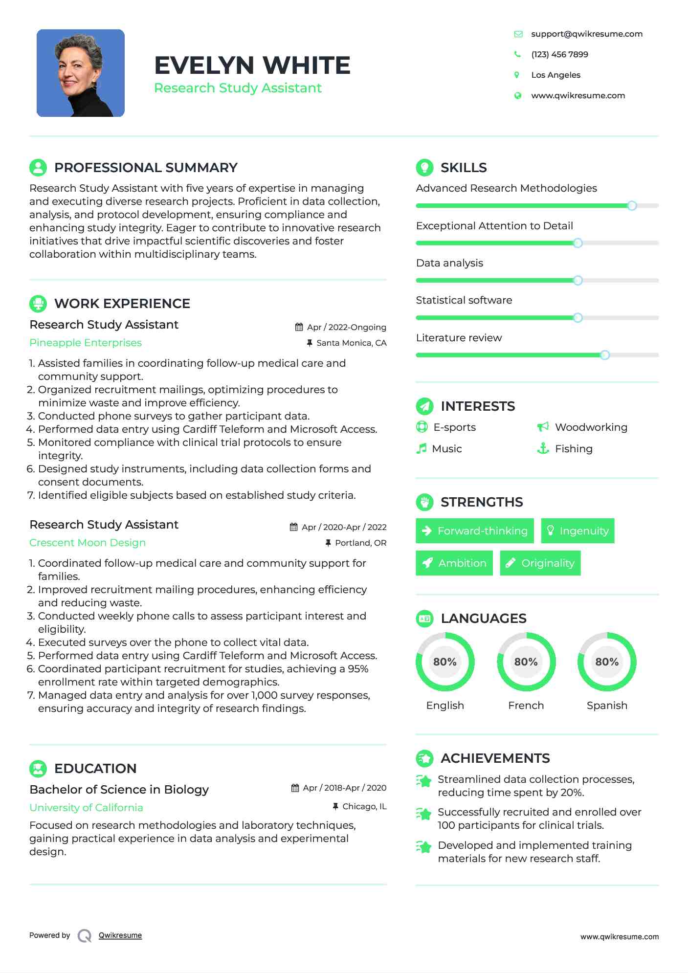 Research Study Assistant Resume Template