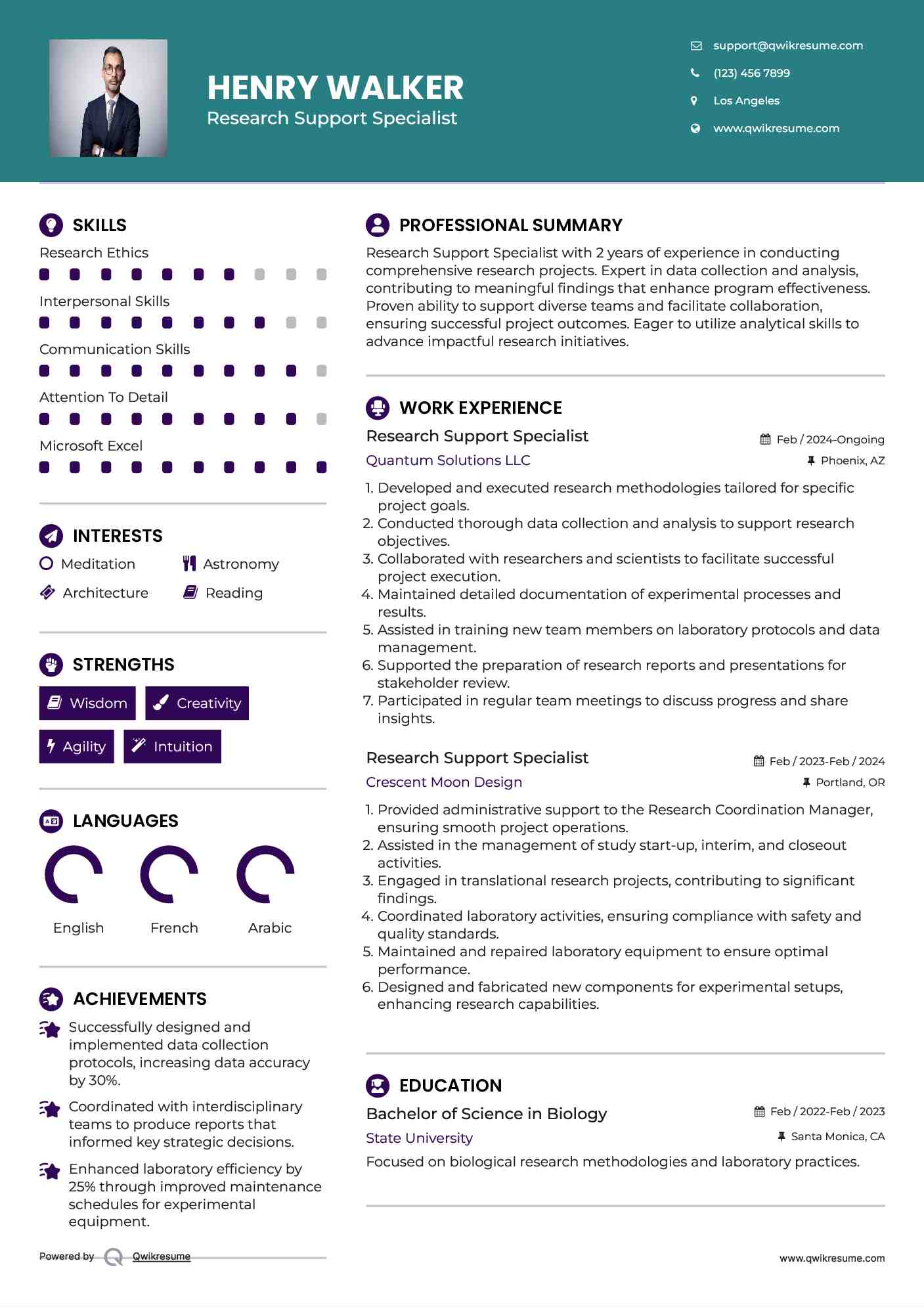 Research Support Specialist Resume Model