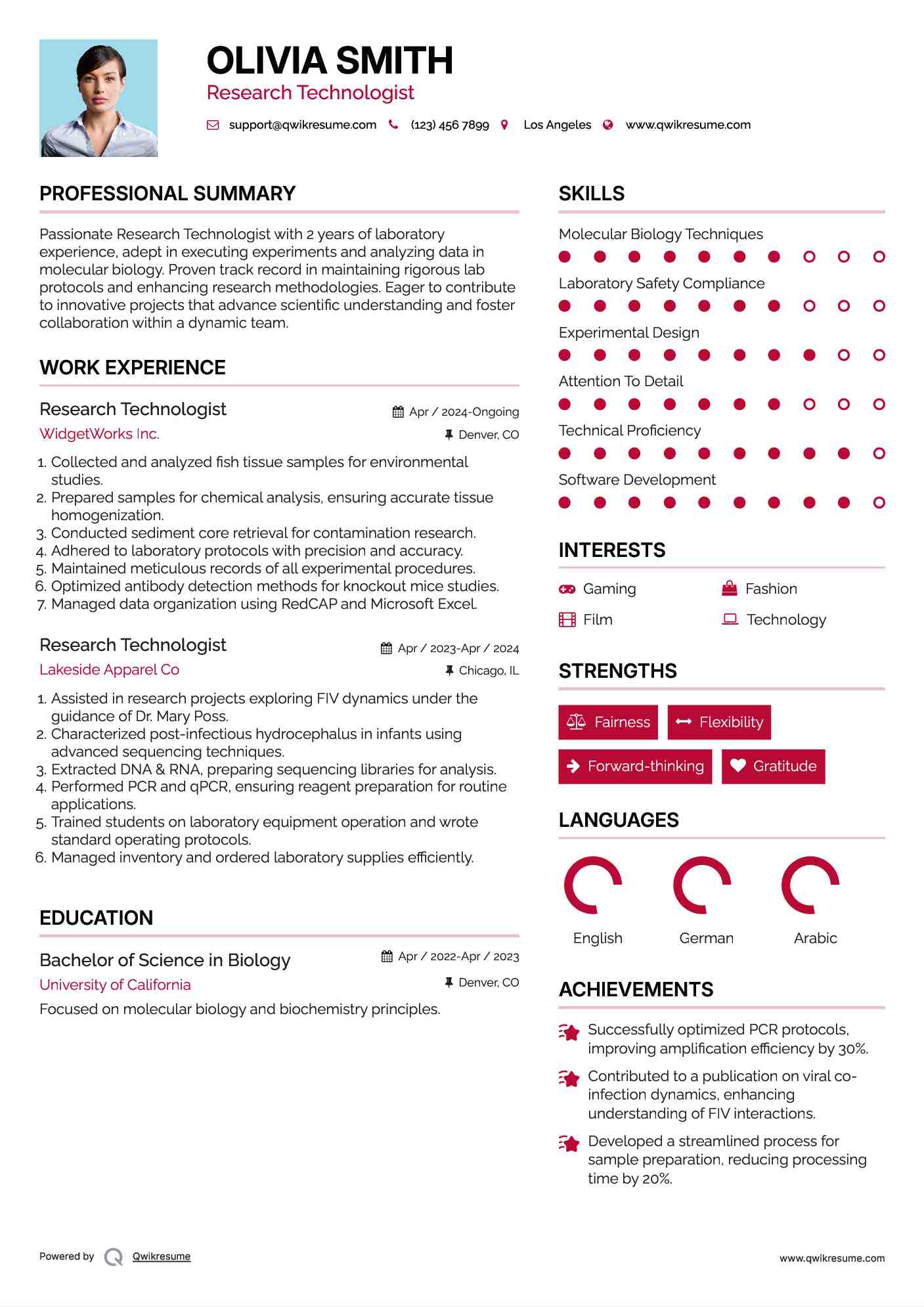 Research Technologist Resume Format