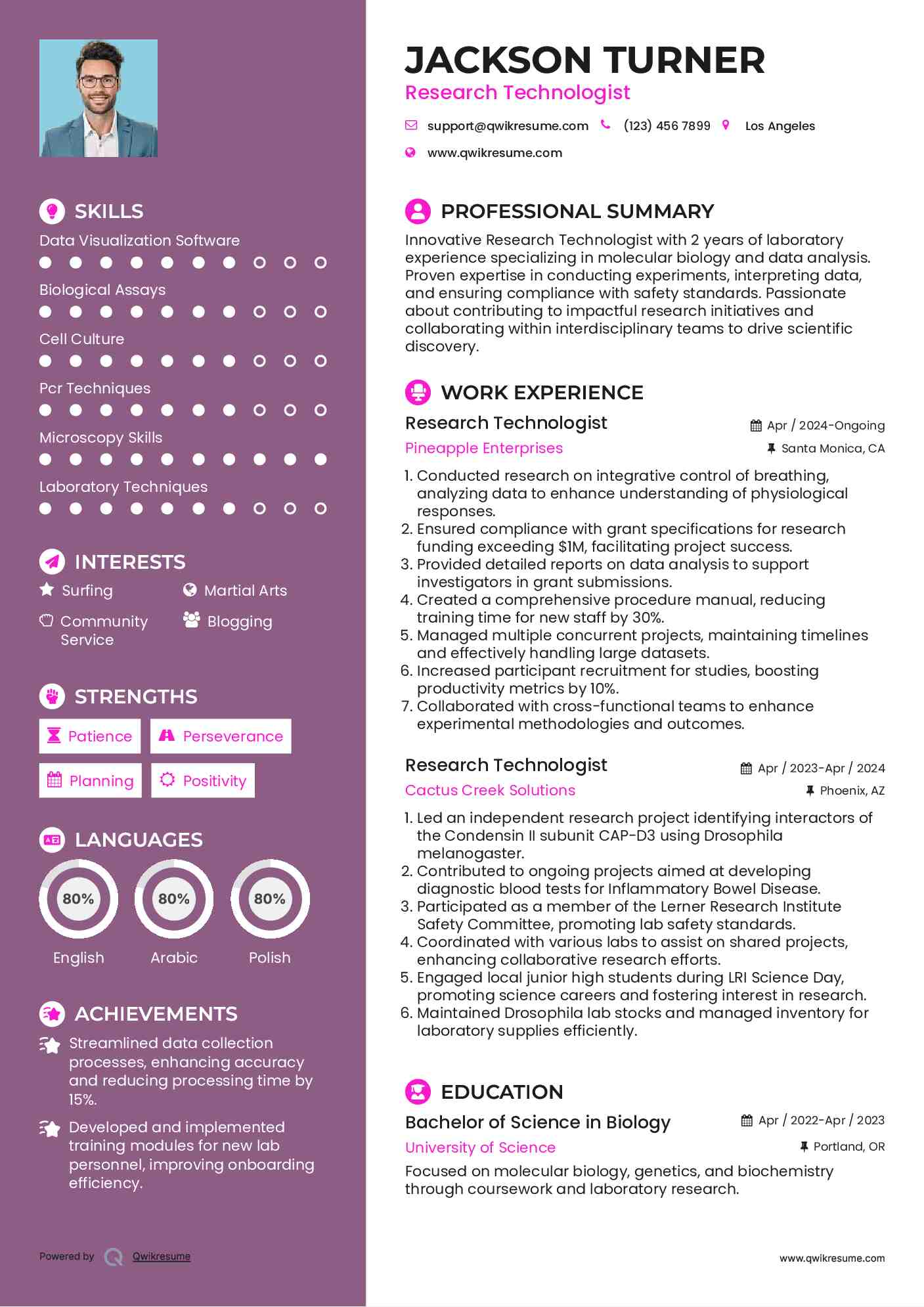 Research Technologist Resume Model