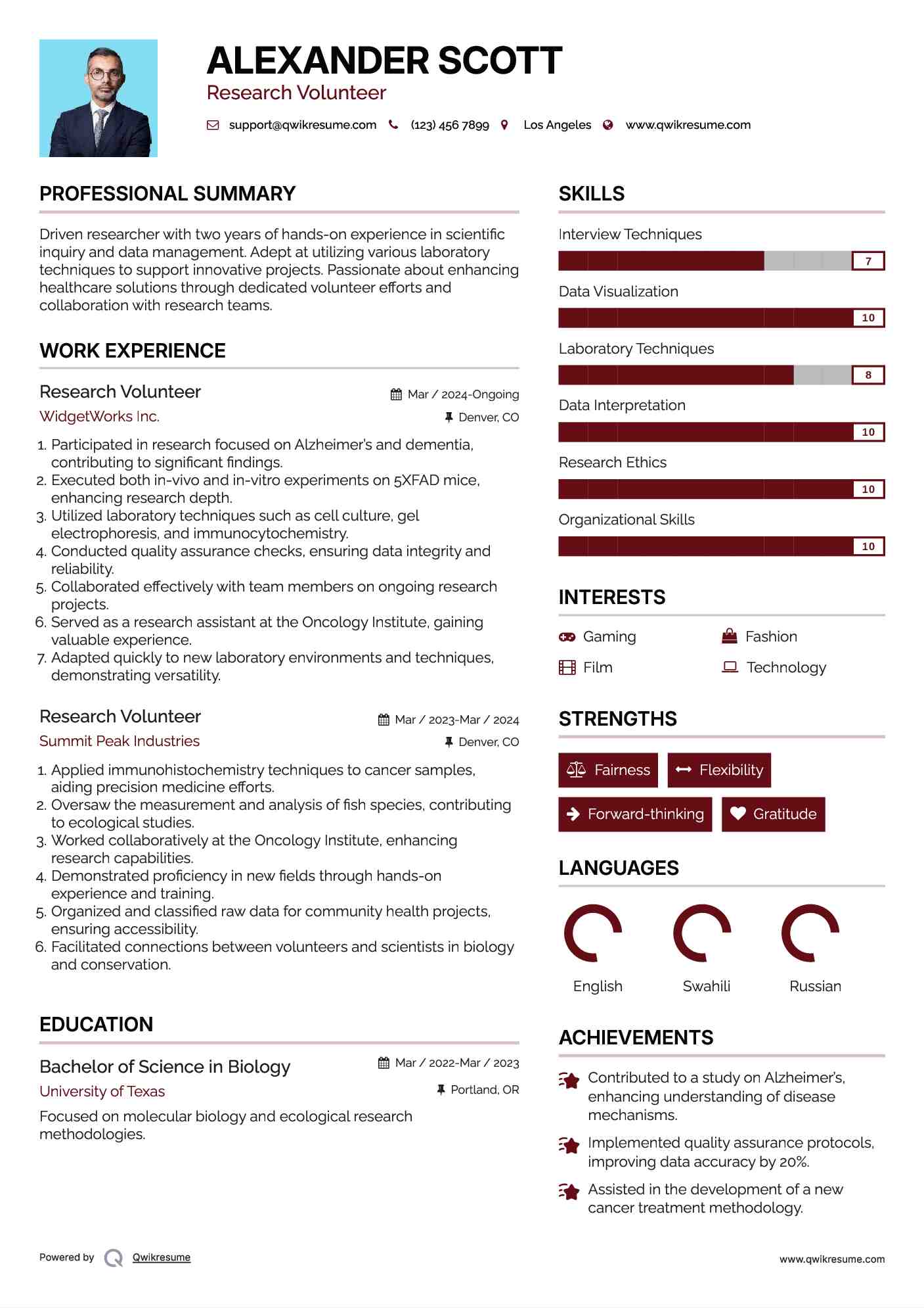 Research Volunteer Resume Format