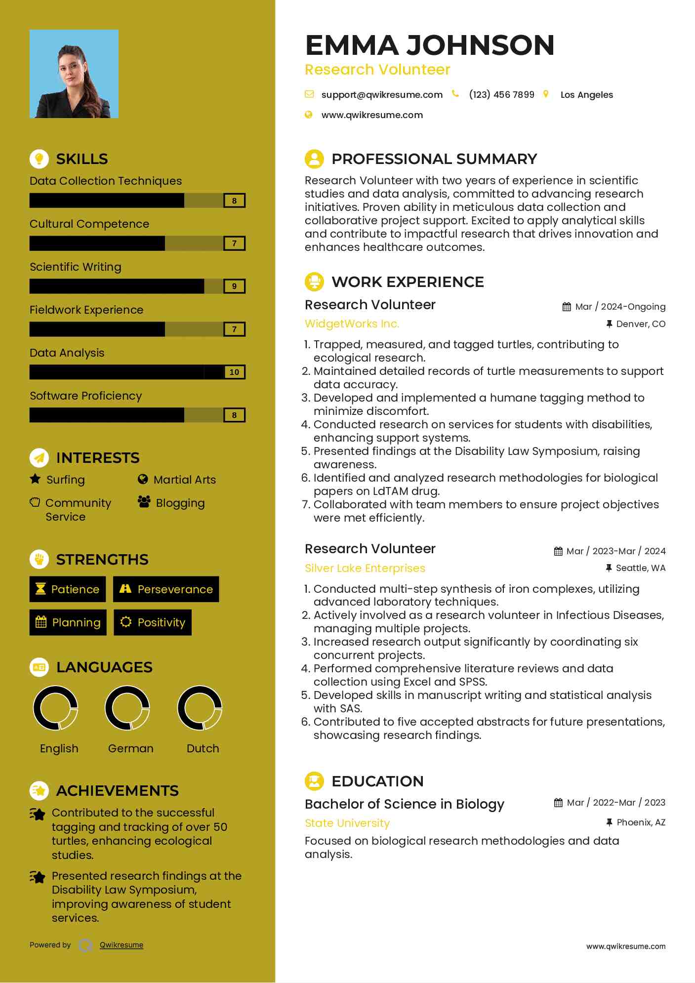 Research Volunteer Resume Example