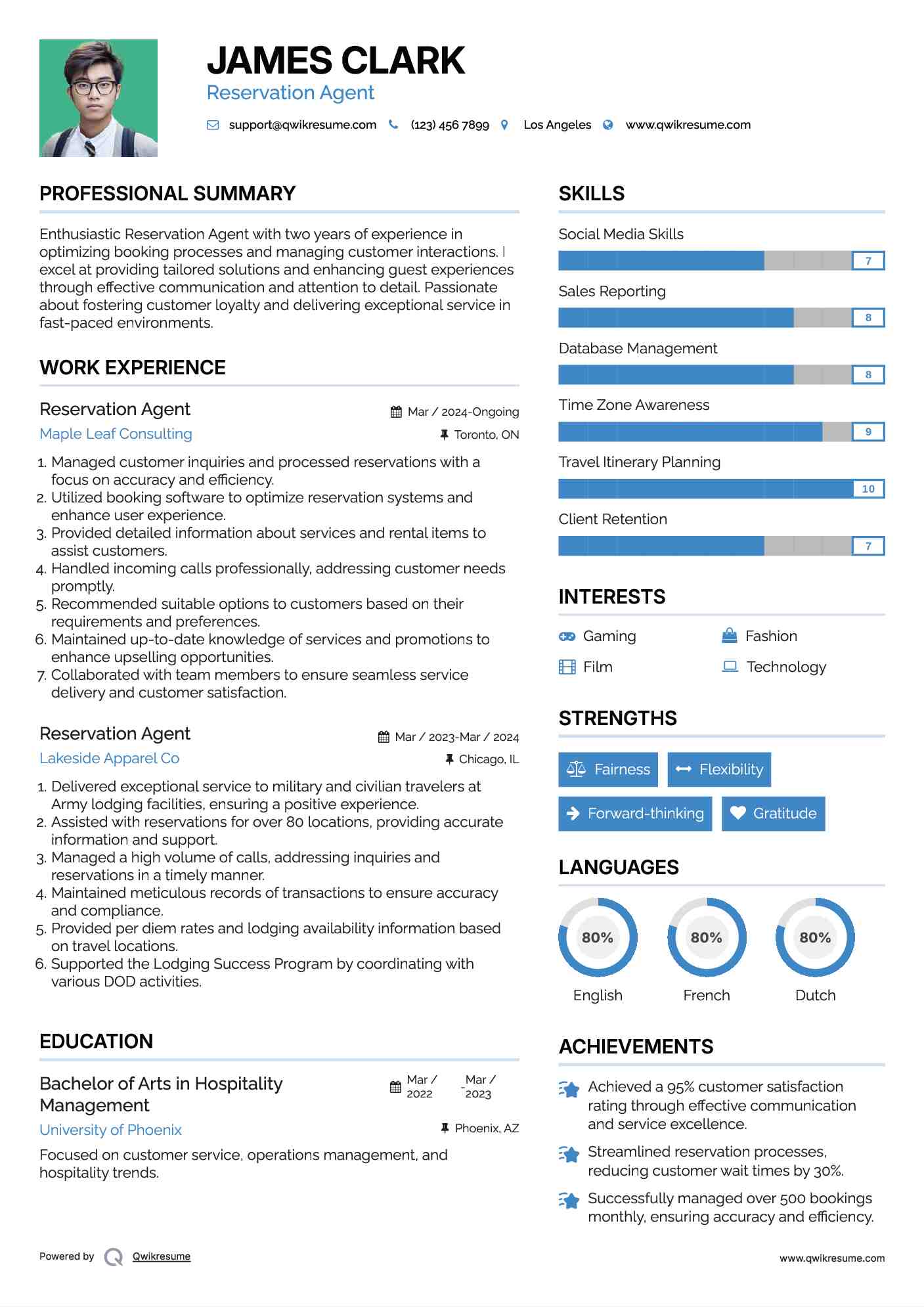 Reservation Agent Resume Template