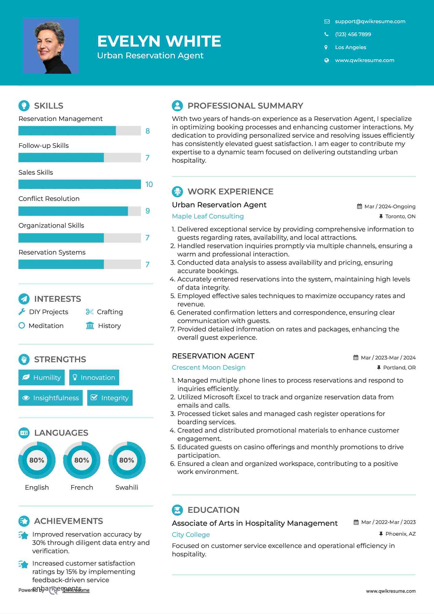Urban Reservation Agent Resume Example