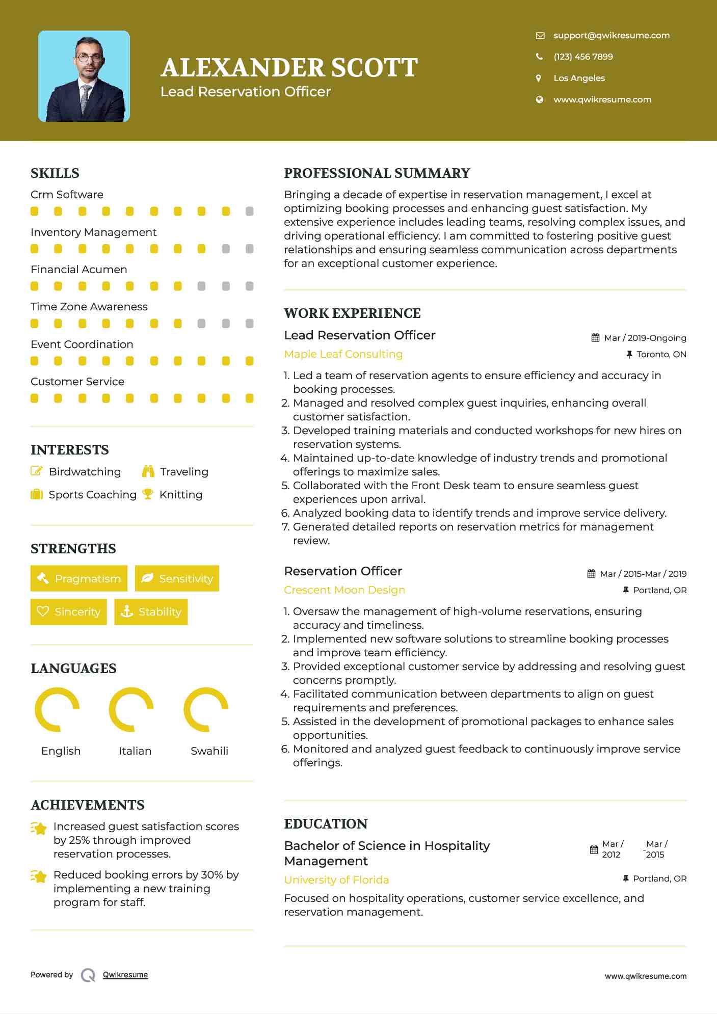 Lead Reservation Officer Resume Template
