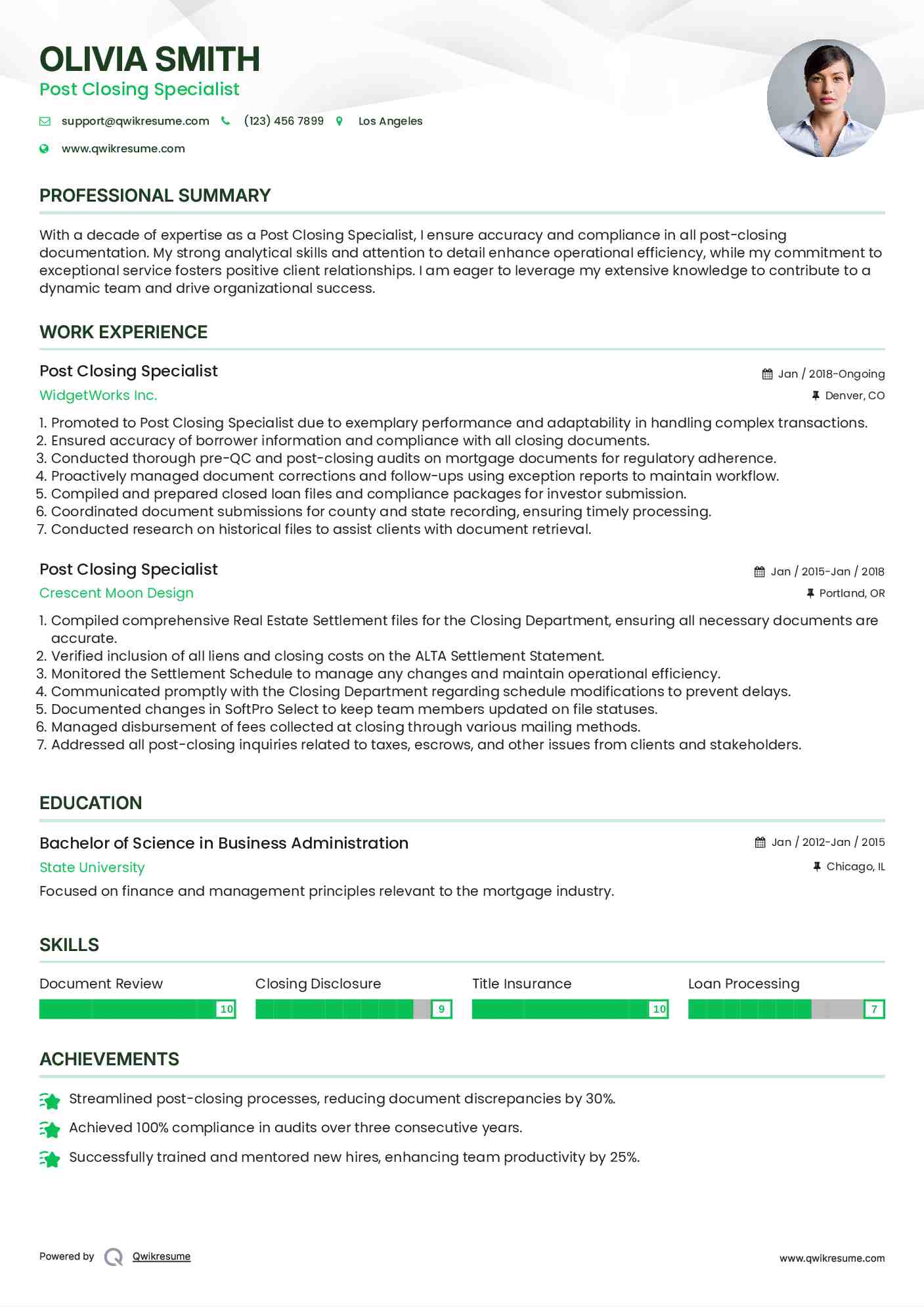 Post Closing Specialist Resume Format