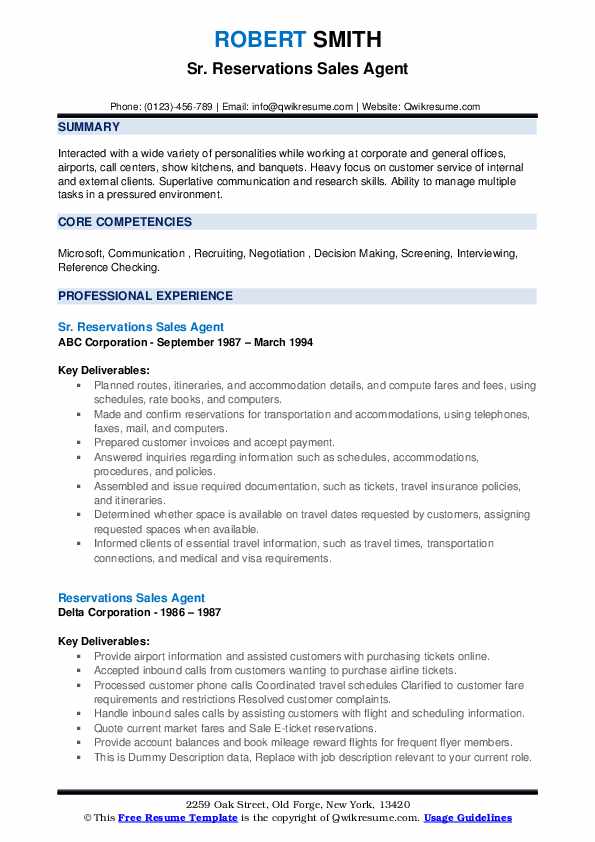 Reservations Sales Agent Resume Samples QwikResume