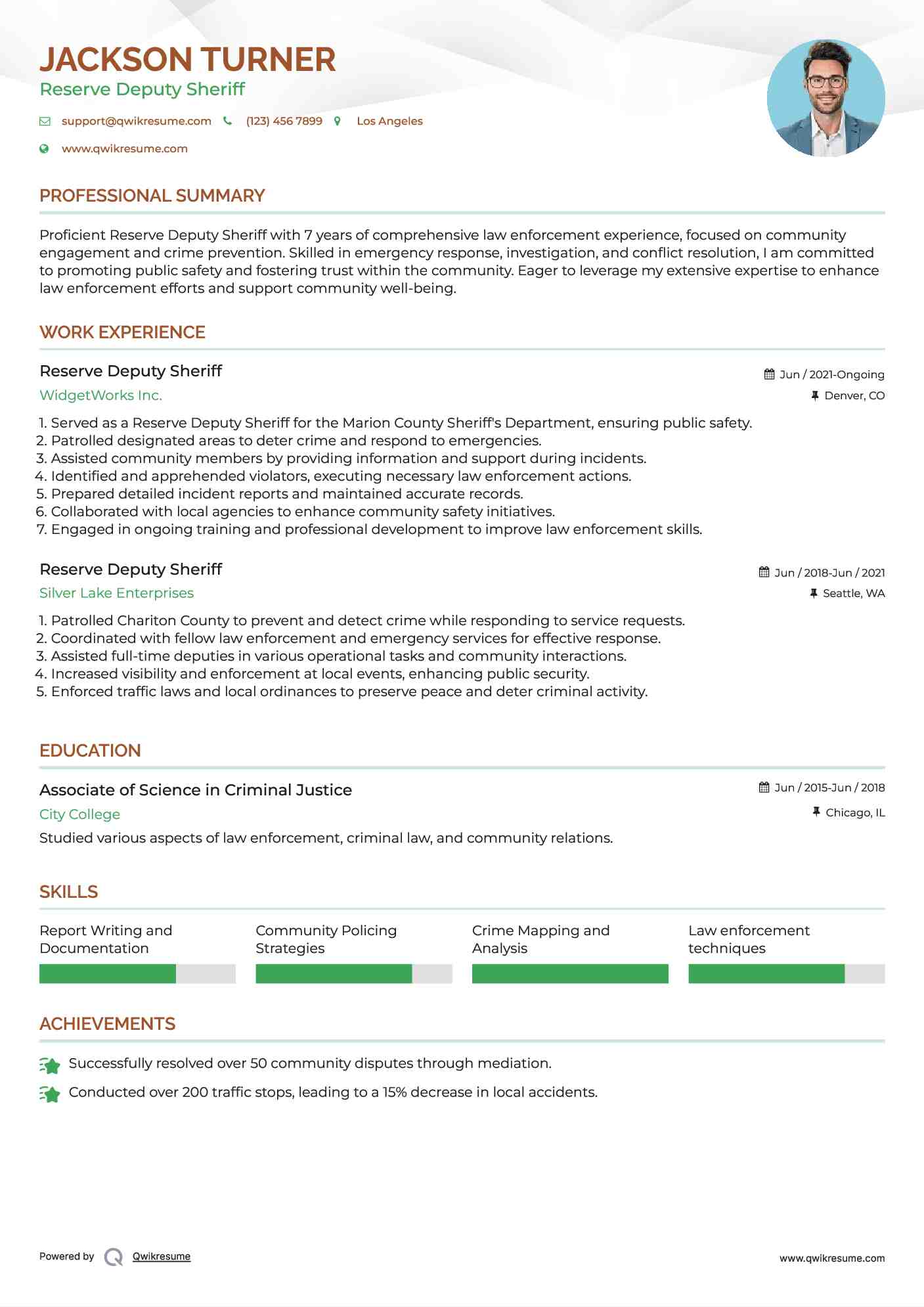 Reserve Deputy Sheriff Resume Template