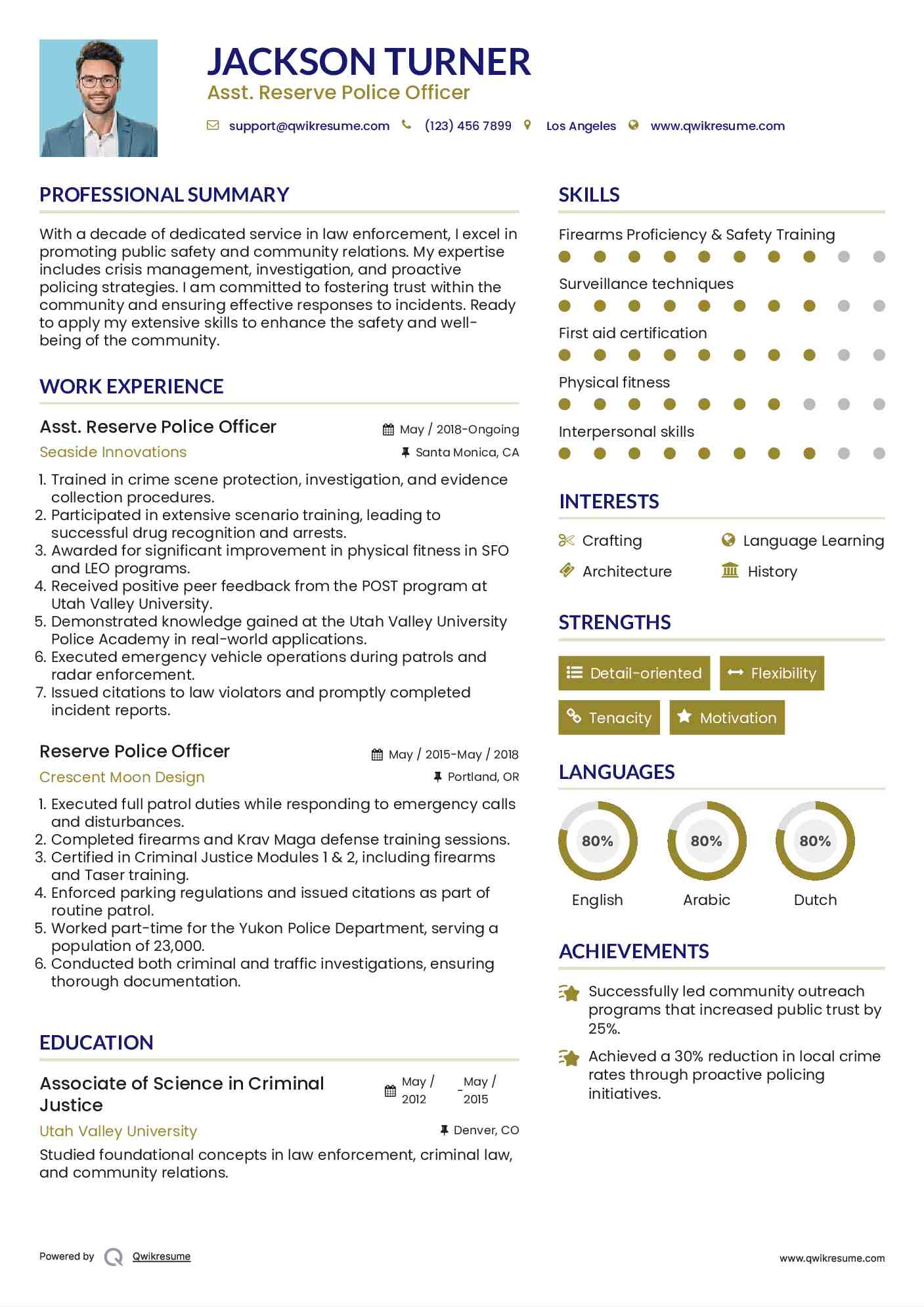 Asst. Reserve Police Officer Resume Example