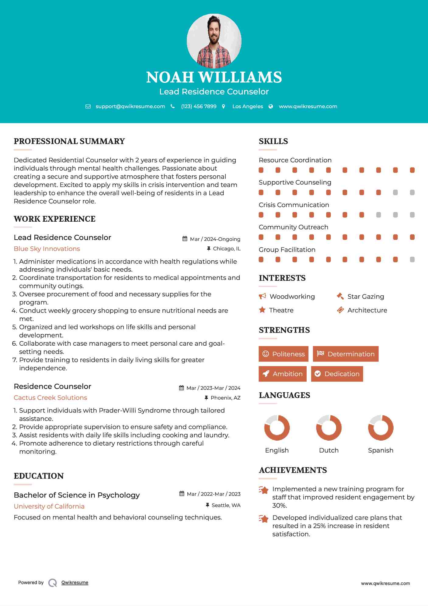 Lead Residence Counselor Resume Sample