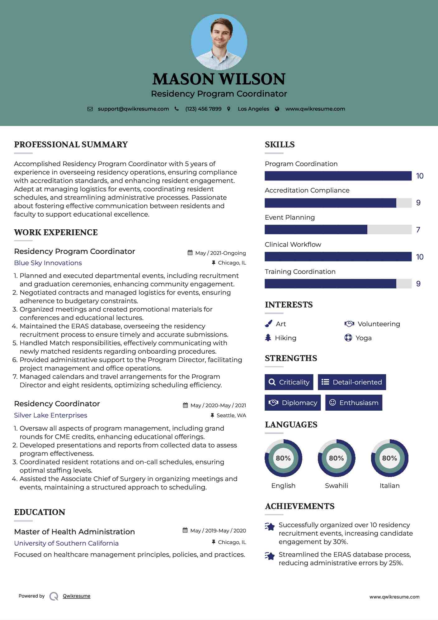 Residency Program Coordinator Resume Format