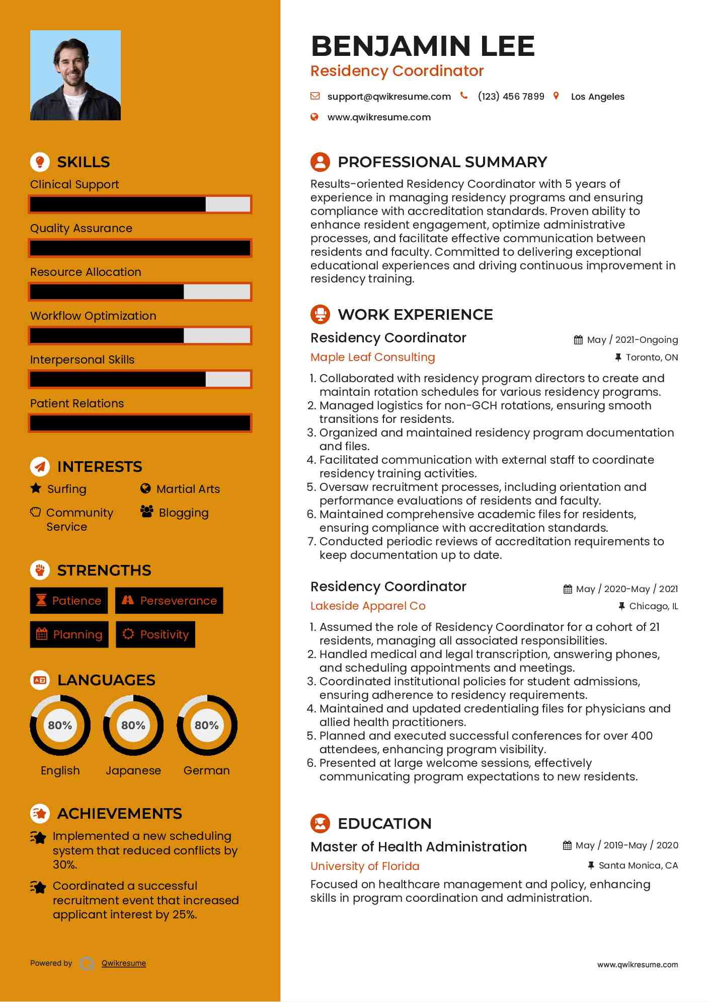 Residency Coordinator Resume Sample