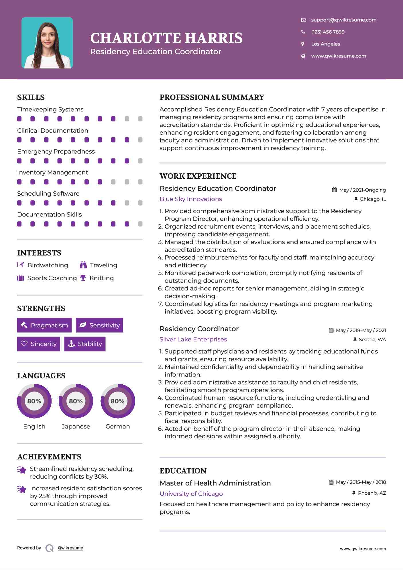 Residency Education Coordinator Resume Sample