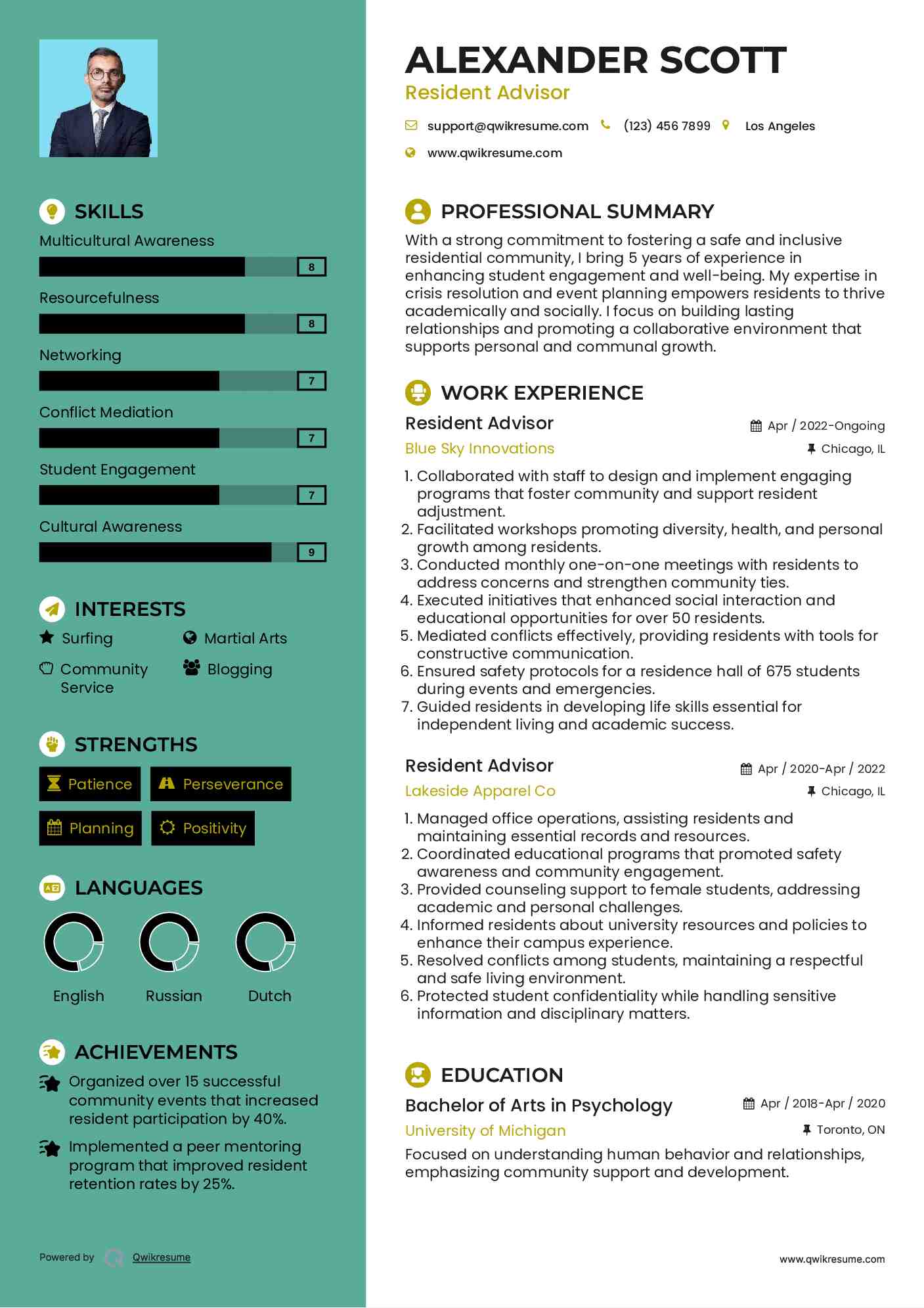 Resident Advisor Resume Template