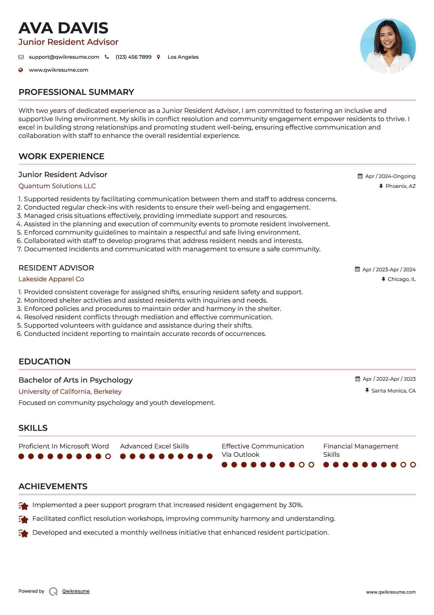 Junior Resident Advisor Resume Format