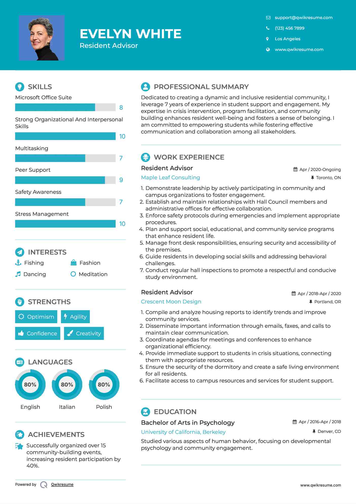 Resident Advisor Resume Model