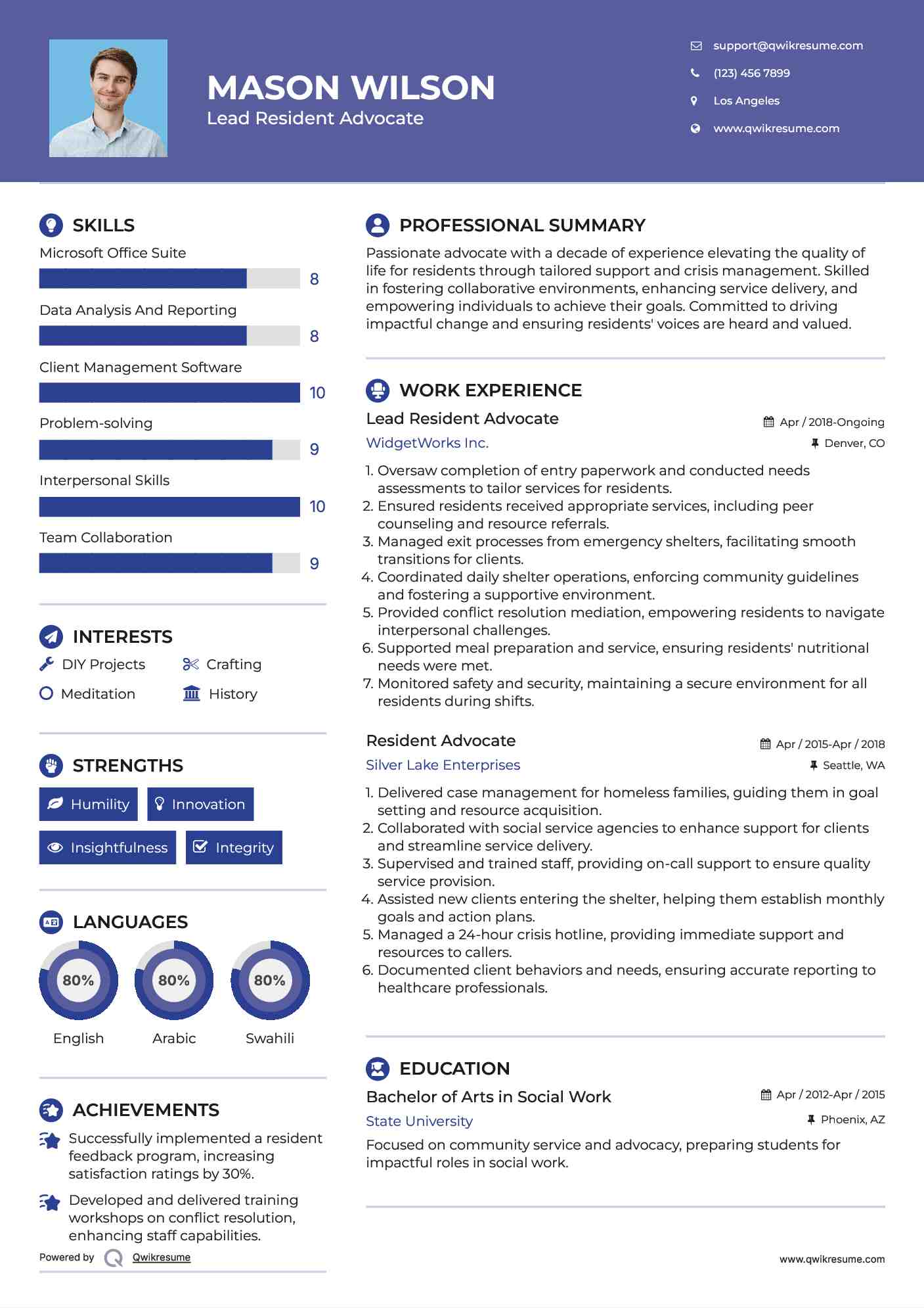 Lead Resident Advocate Resume Model