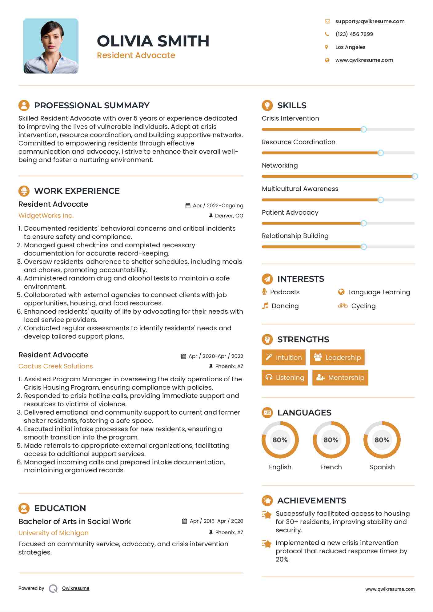 Resident Advocate Resume Format