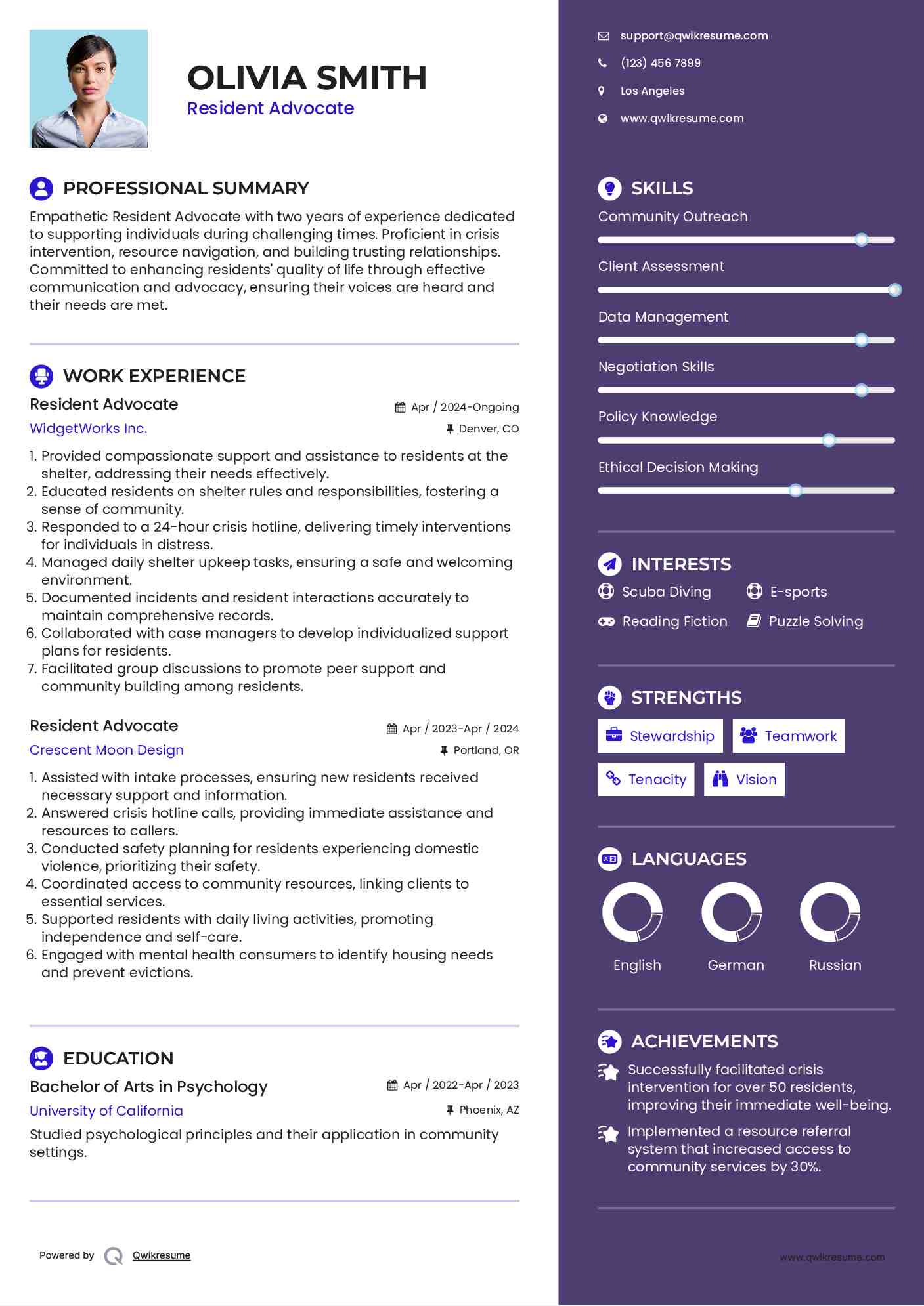 Resident Advocate Resume Format