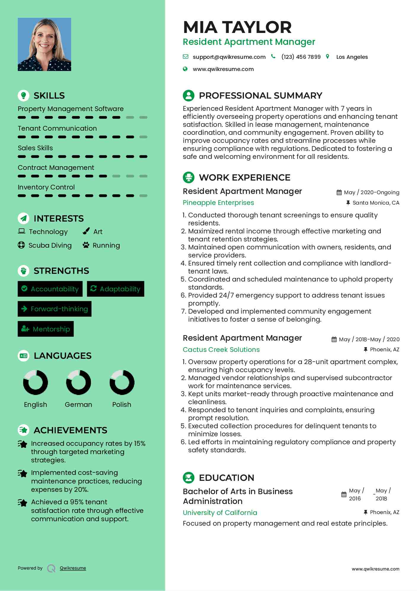 Resident Apartment Manager Resume Template