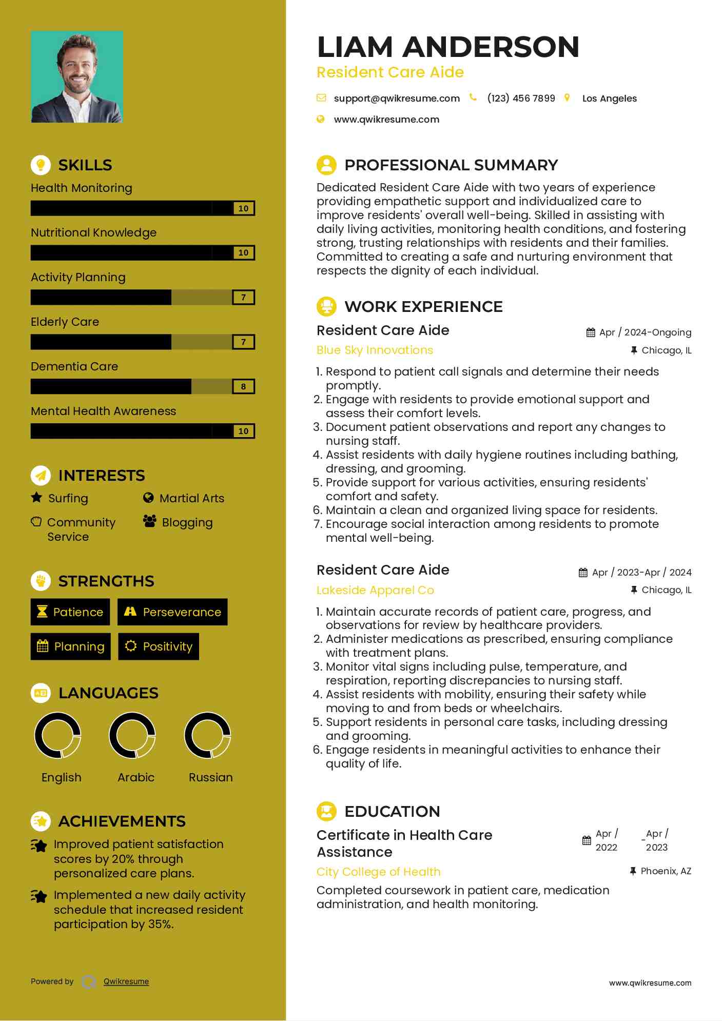 Resident Care Aide Resume Template