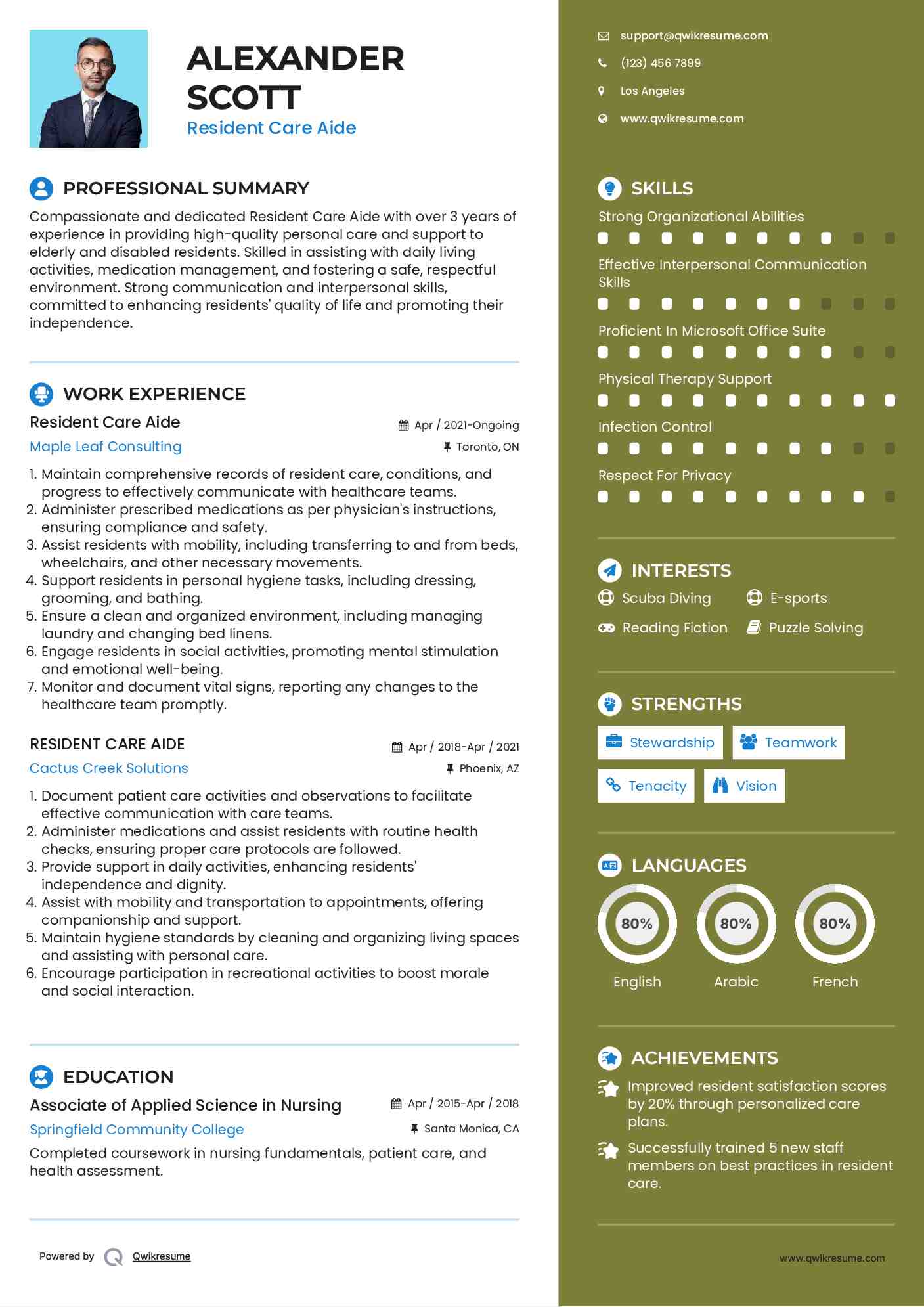Resident Care Aide Resume Model