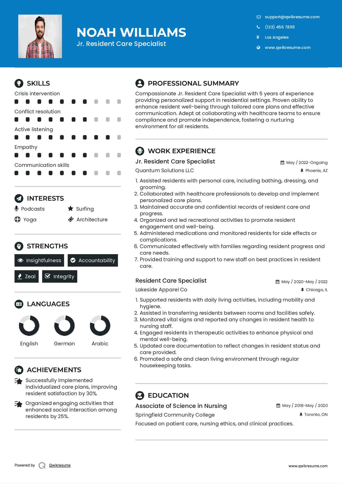 Jr. Resident Care Specialist Resume Template