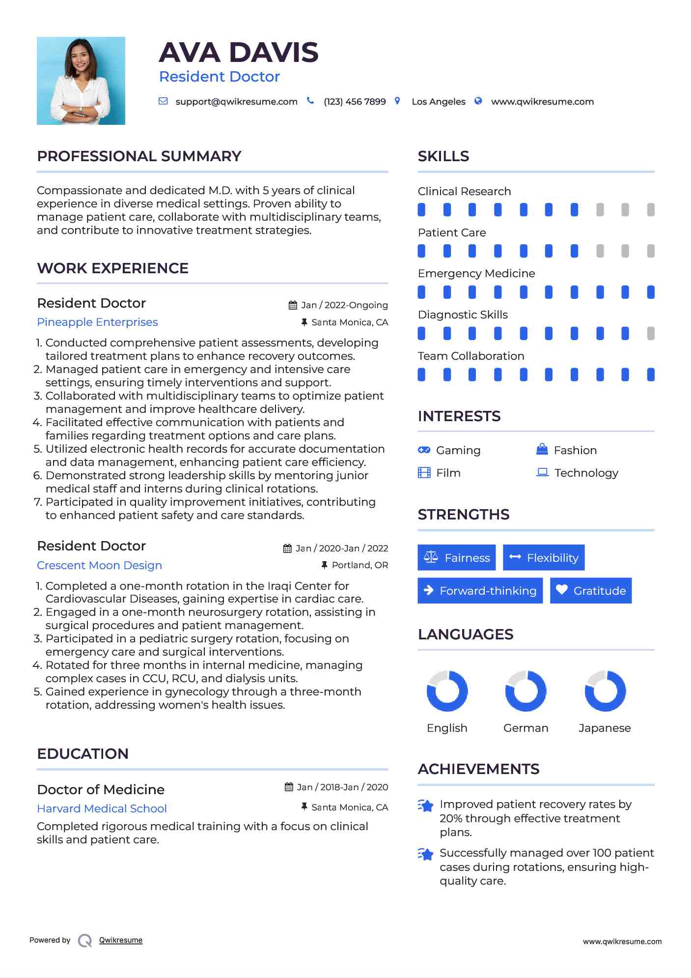 Resident Doctor Resume Sample