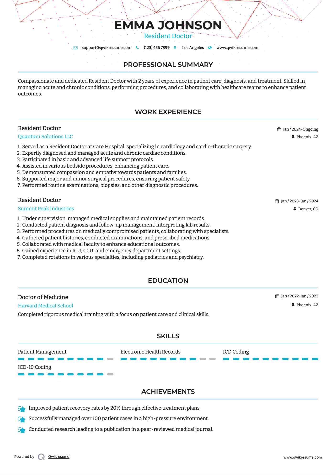 Resident Doctor Resume Format