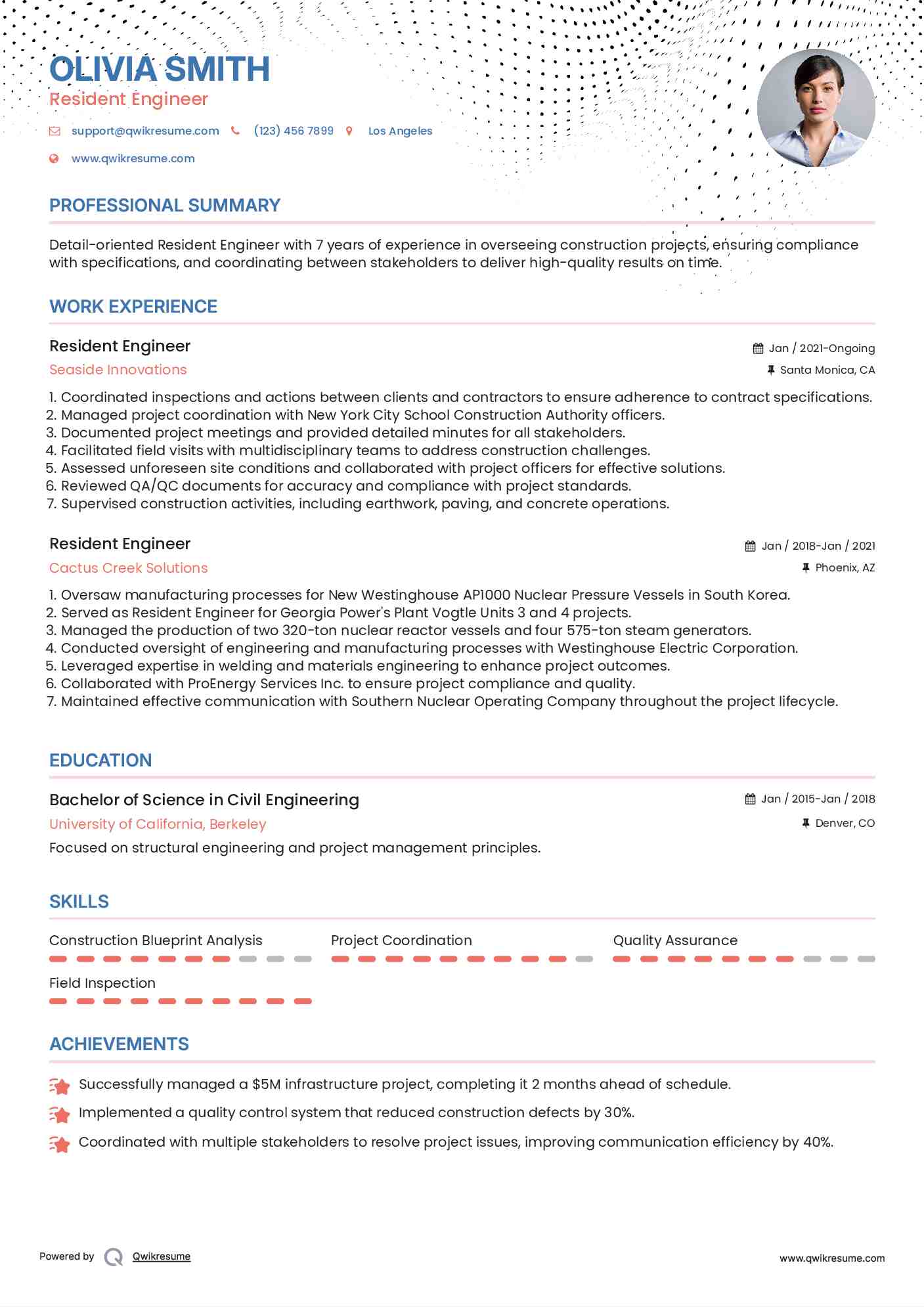 Resident Engineer Resume Sample
