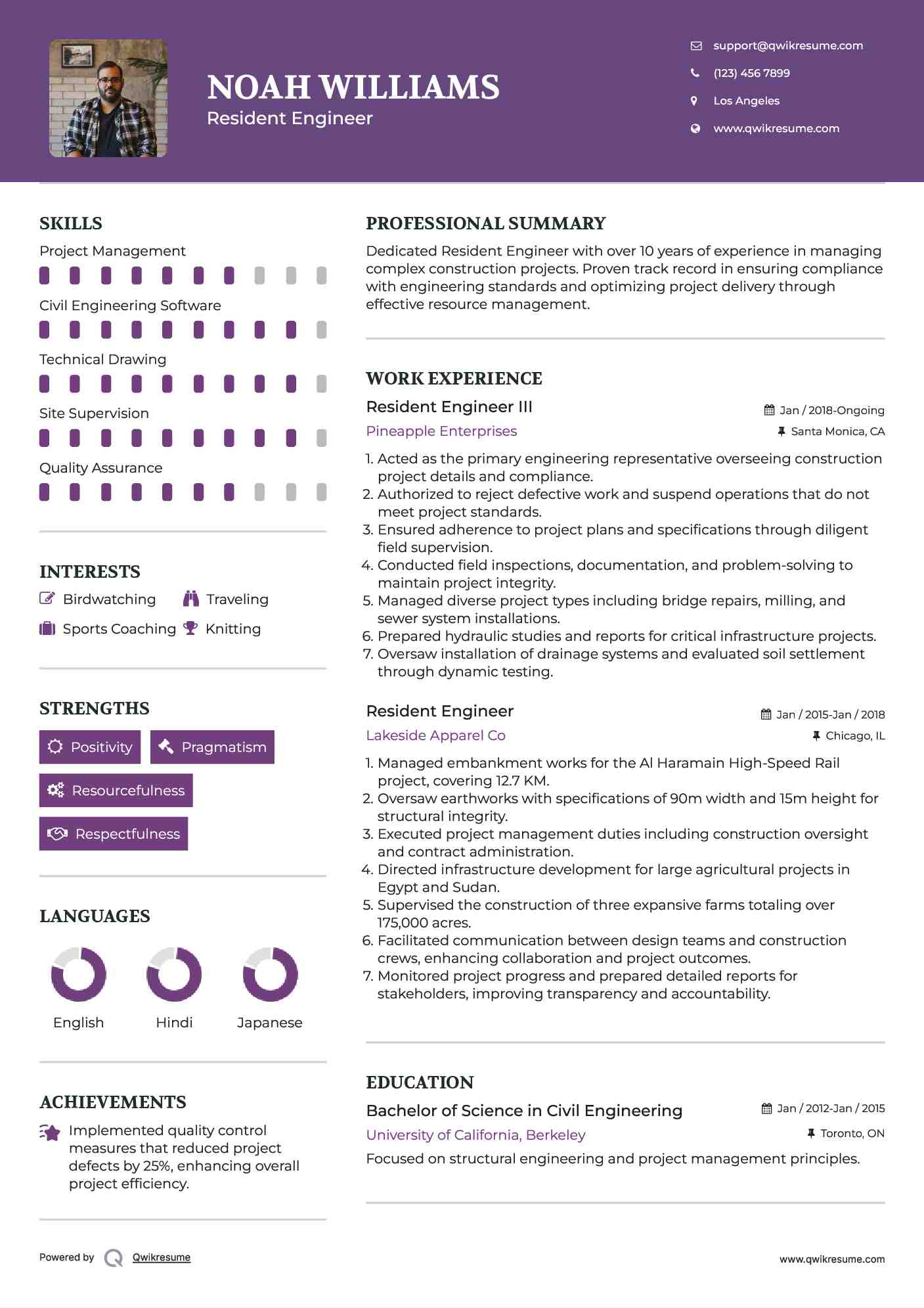 Resident Engineer III Resume Format