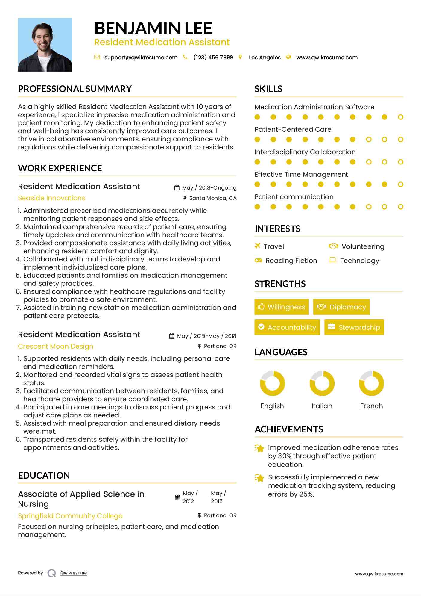Resident Medication Assistant Resume Format