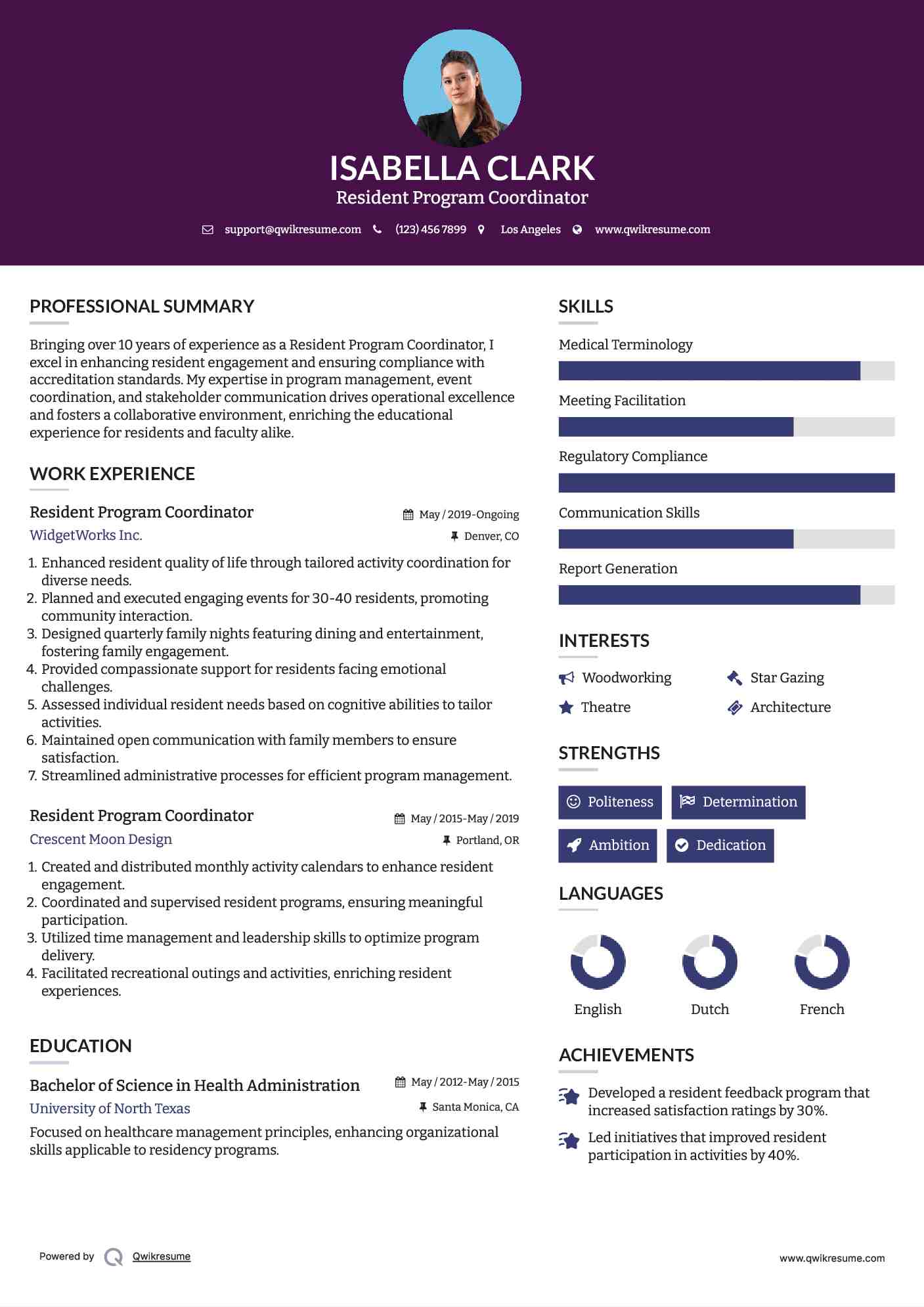 Resident Program Coordinator Resume Template