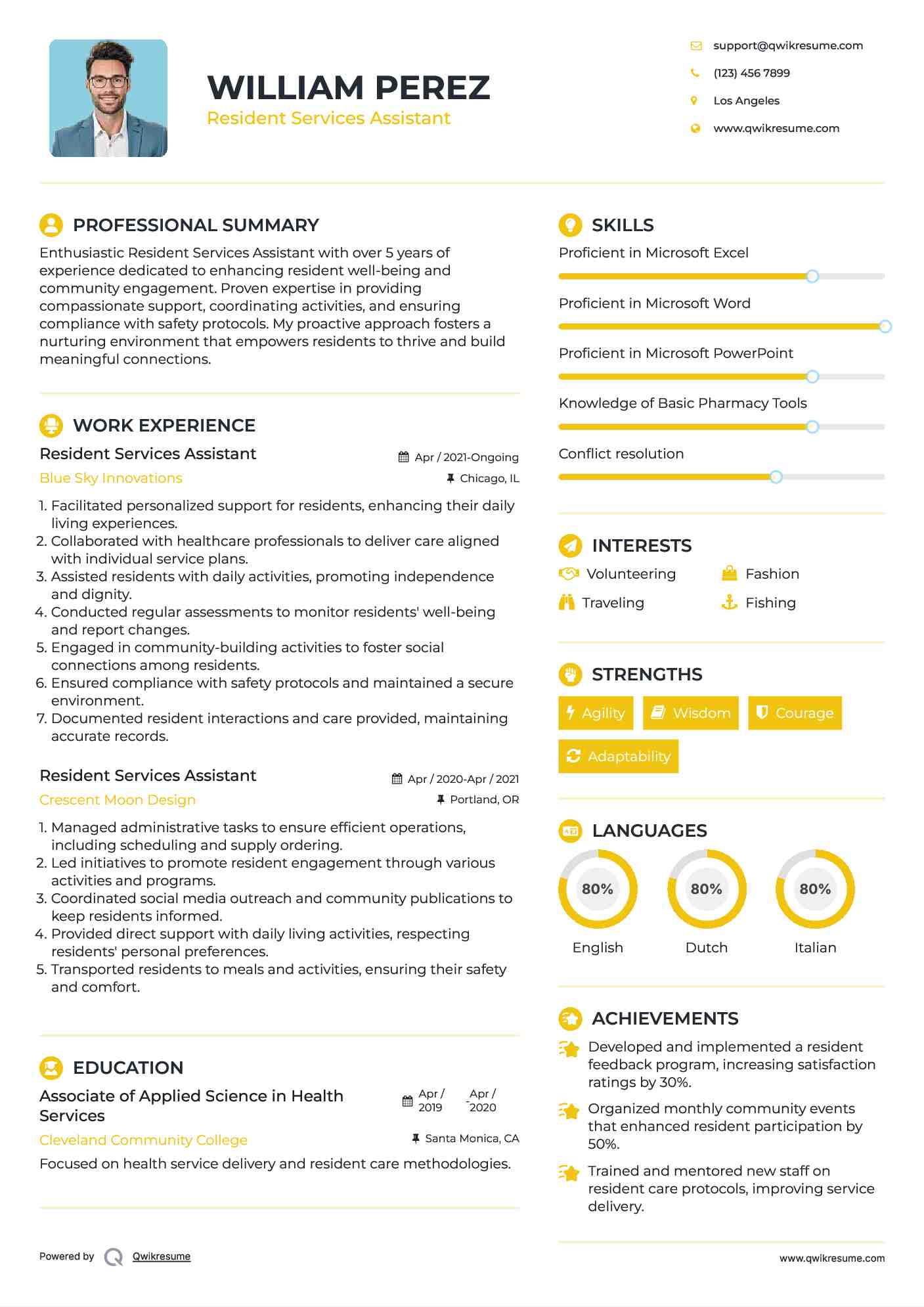 Resident Services Assistant Resume Example