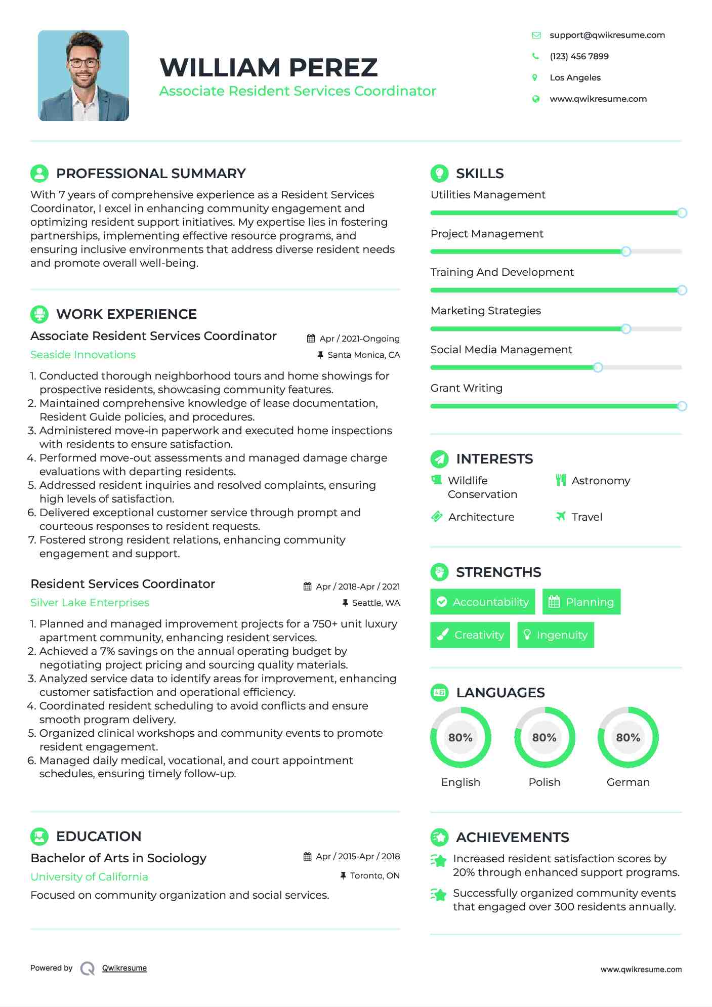 Associate Resident Services Coordinator Resume Template