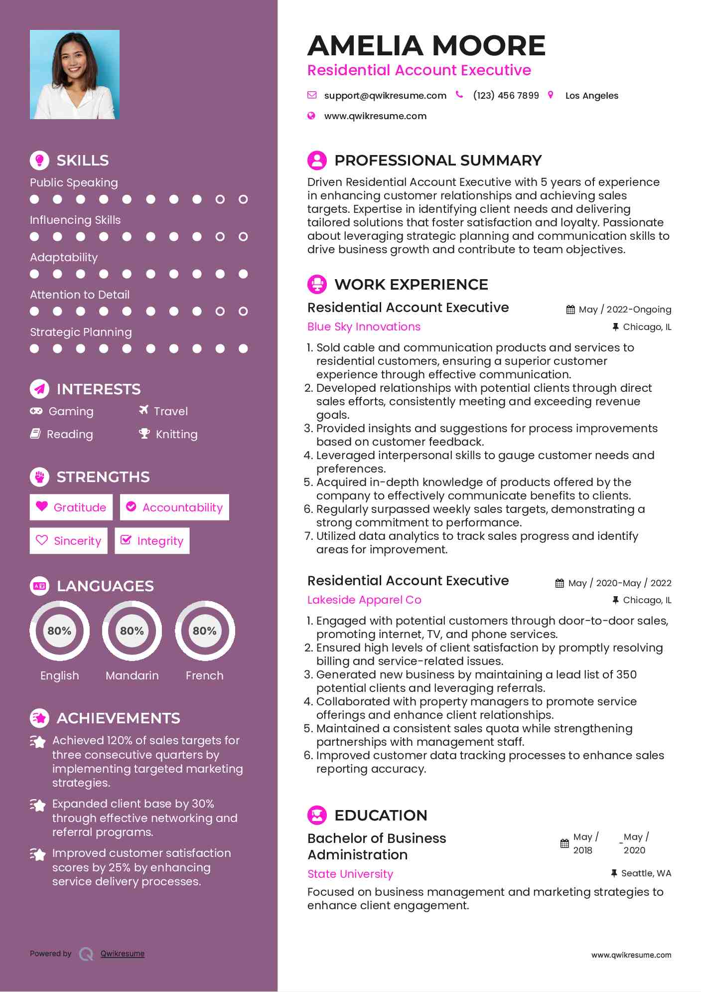 Residential Account Executive Resume Model