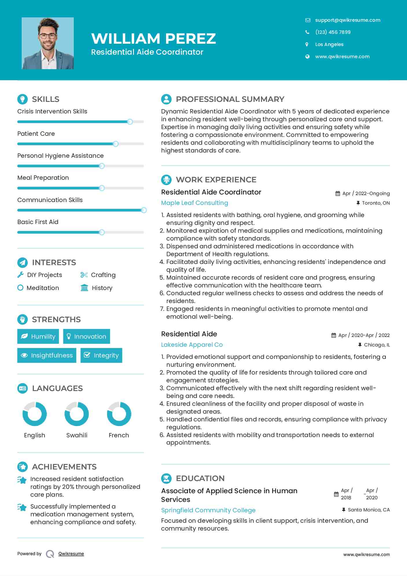 Residential Aide Coordinator Resume Template