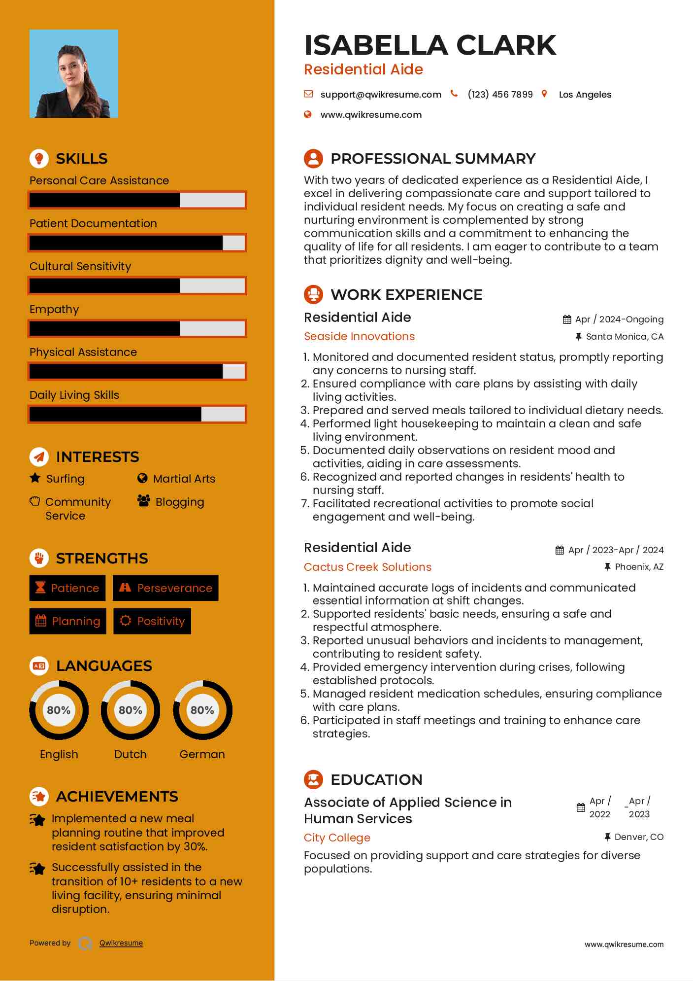 Residential Aide Resume Format