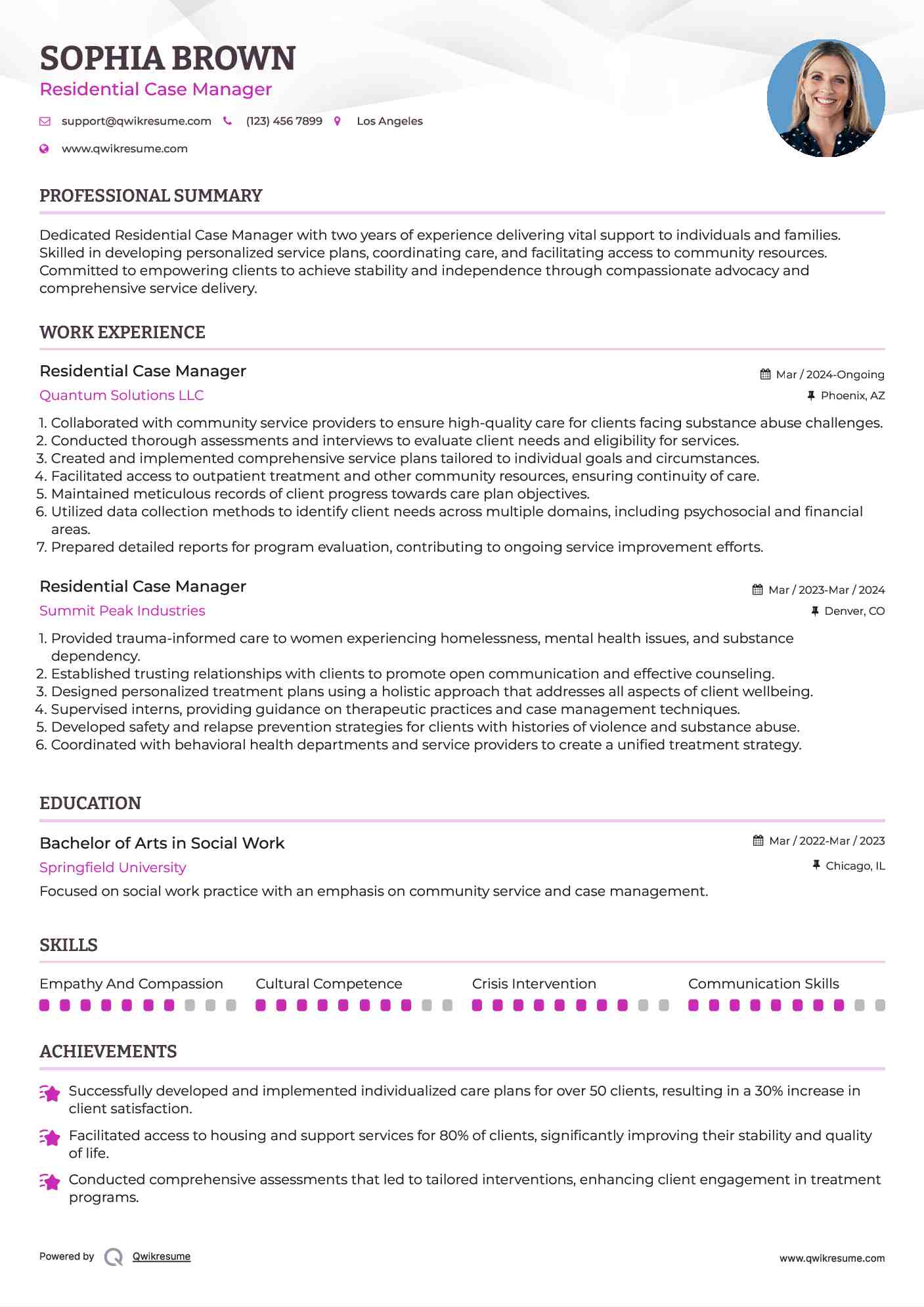 Residential Case Manager Resume Format