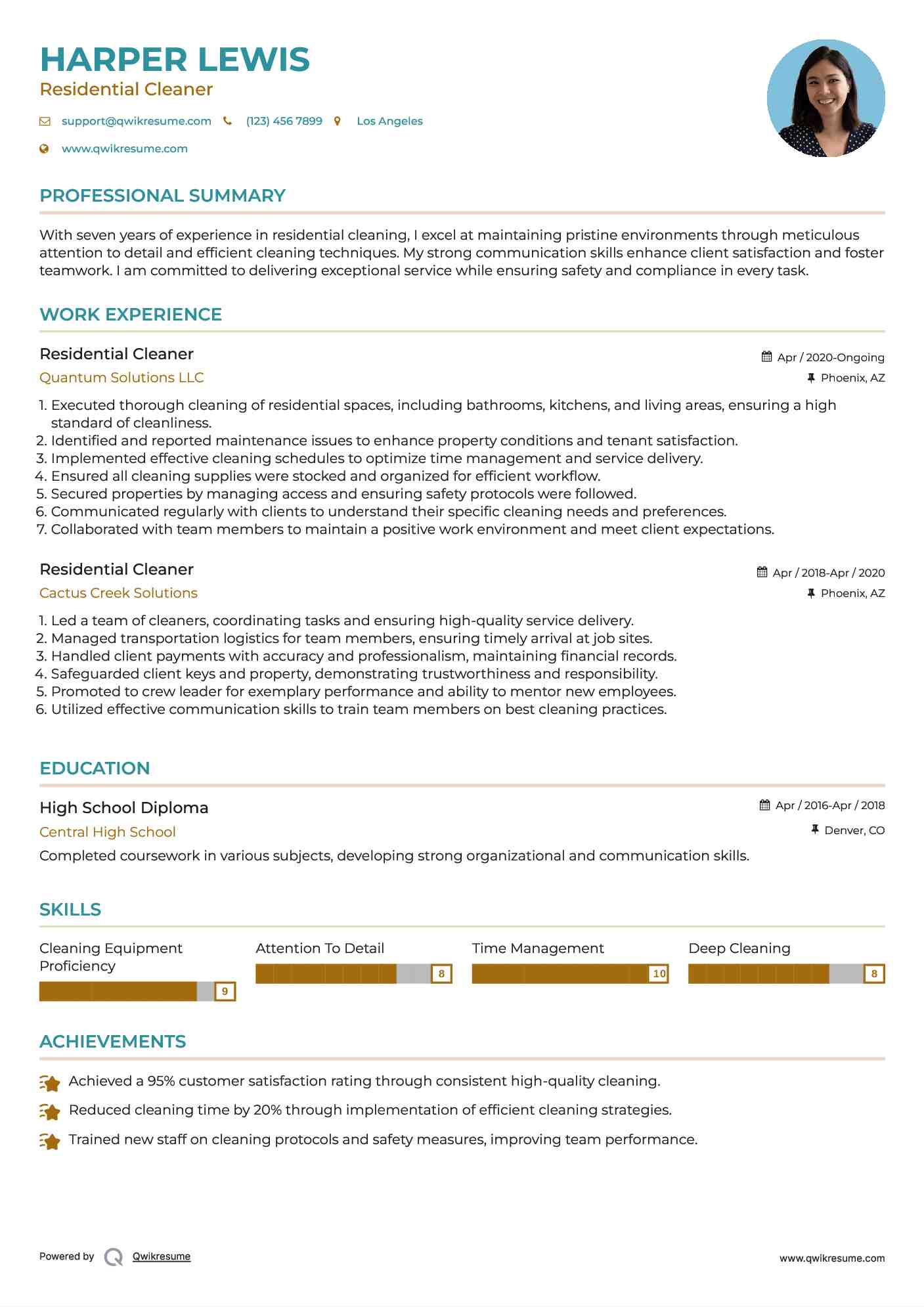 Residential Cleaner Resume Sample