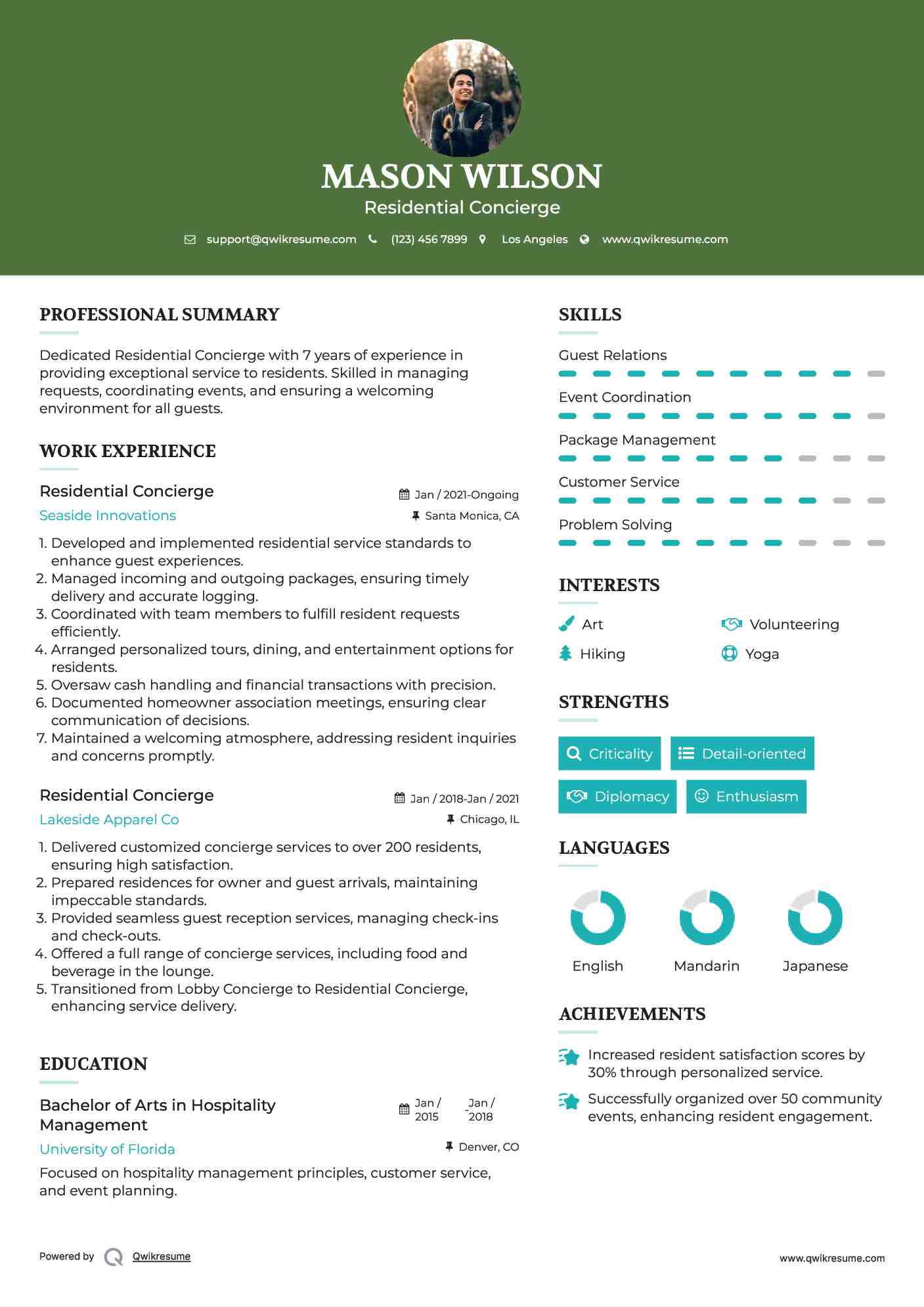 Residential Concierge Resume Model