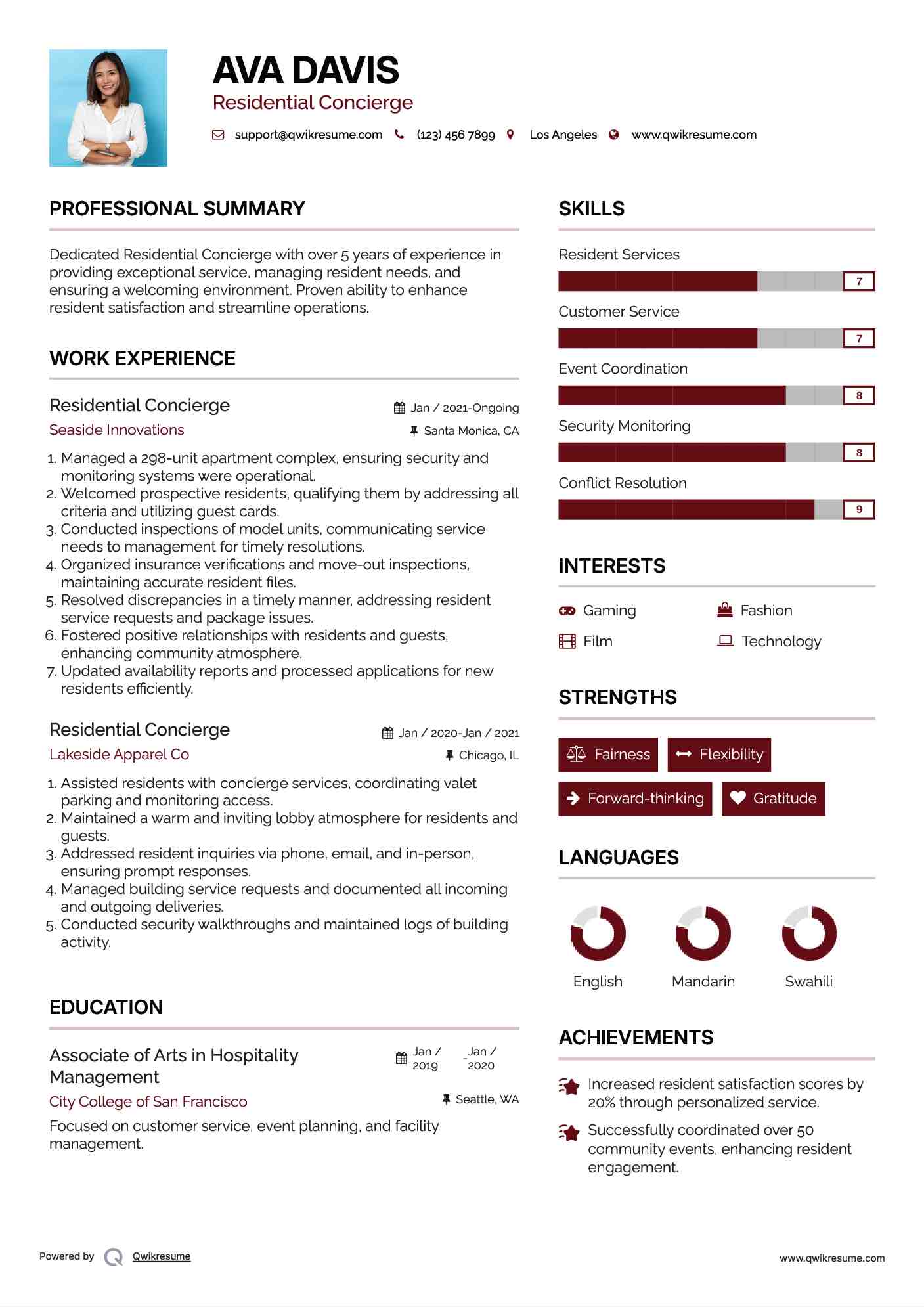 Residential Concierge Resume Template