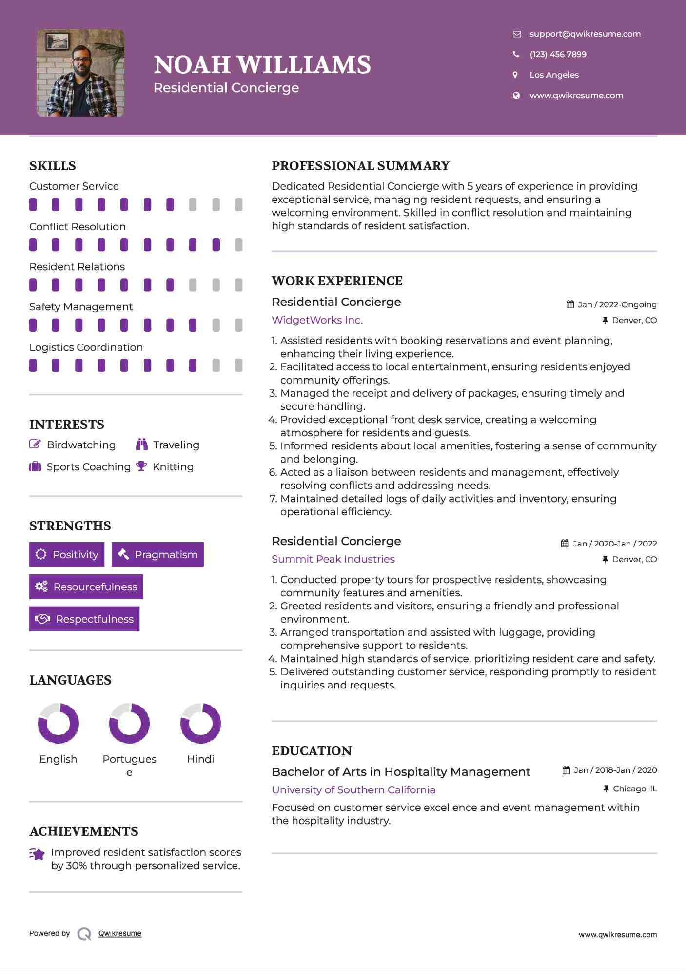 Residential Concierge Resume Model