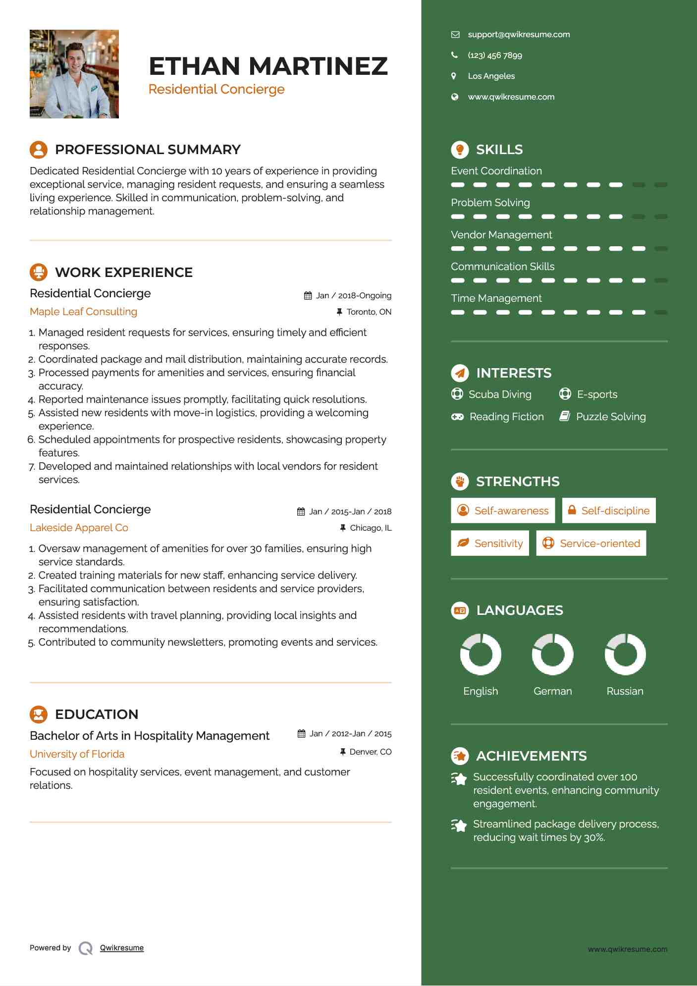 Residential Concierge Resume Samples QwikResume