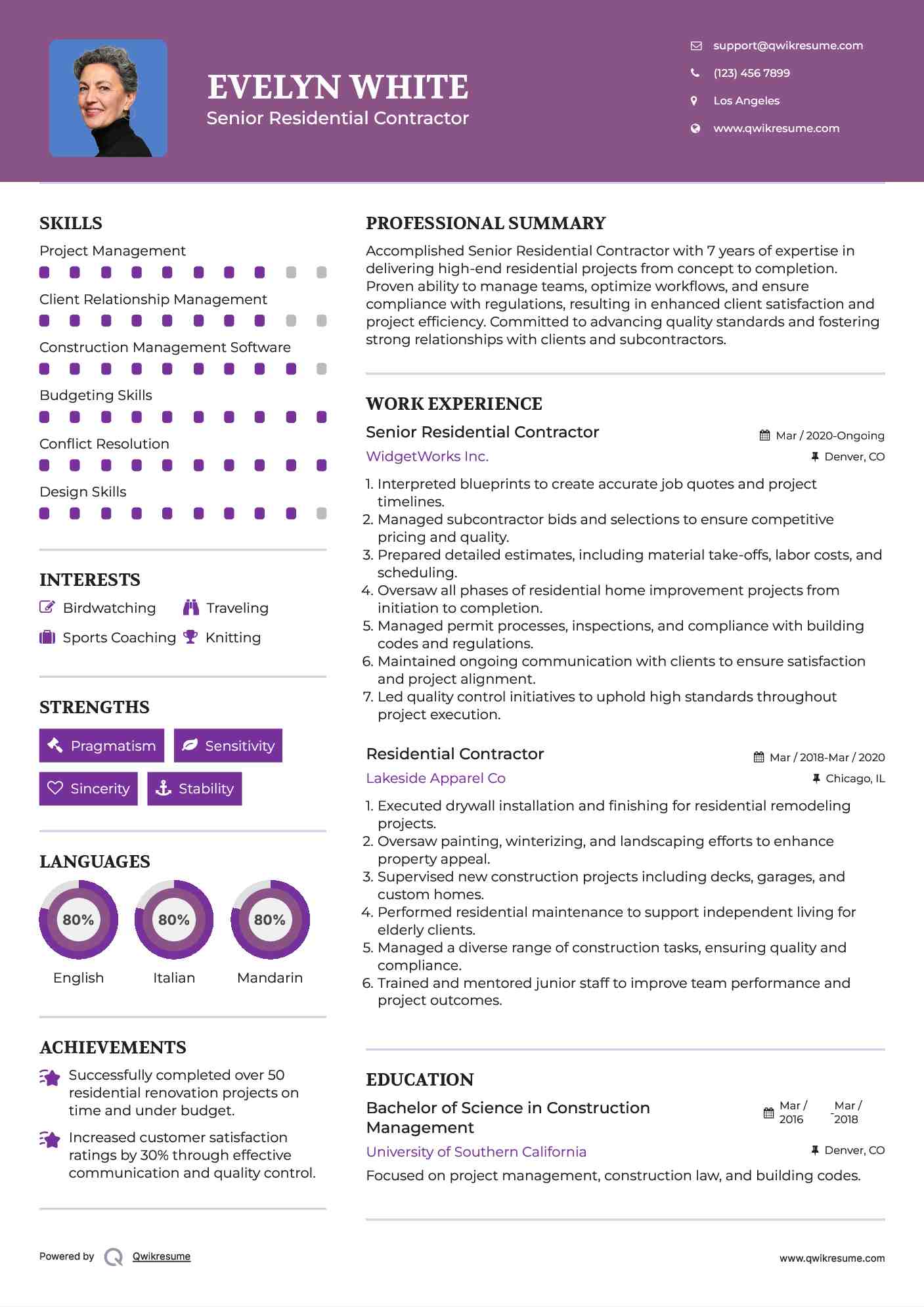 Senior Residential Contractor Resume Template