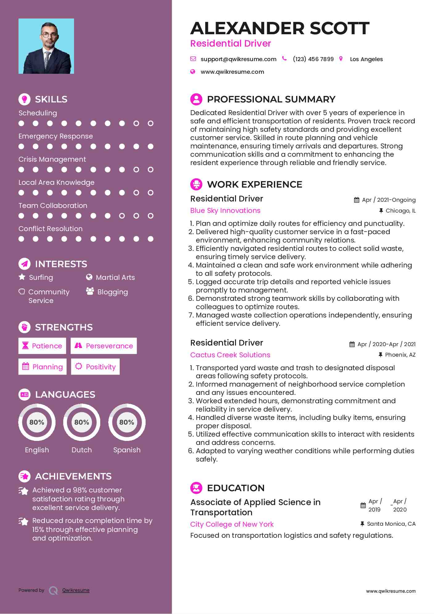 Residential Driver Resume Format