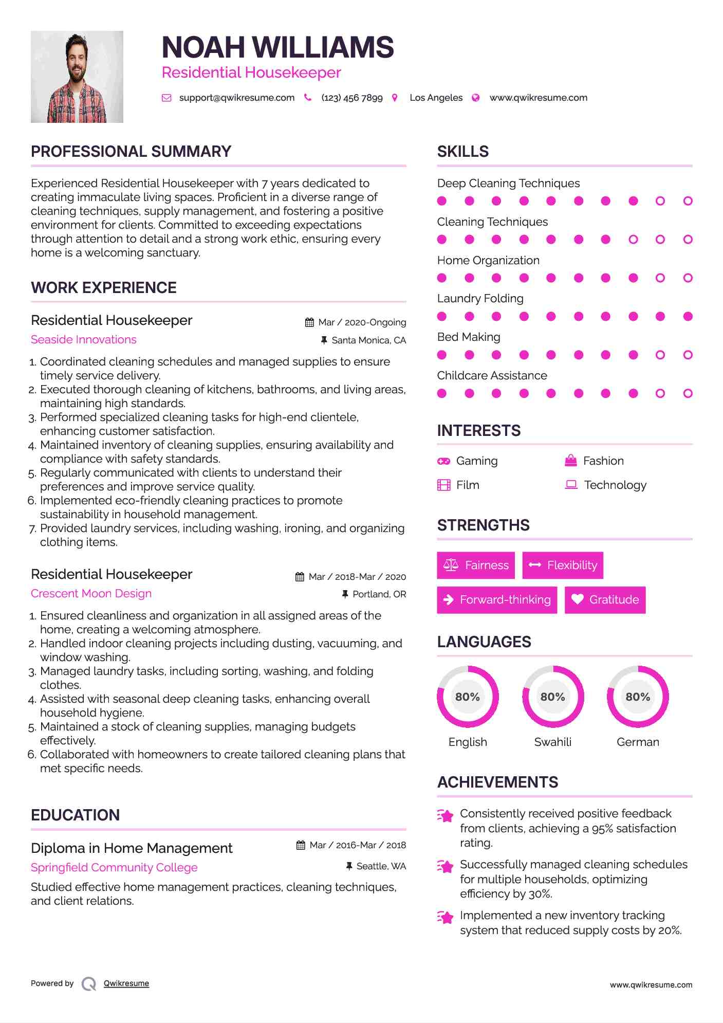 Residential Housekeeper Resume Template