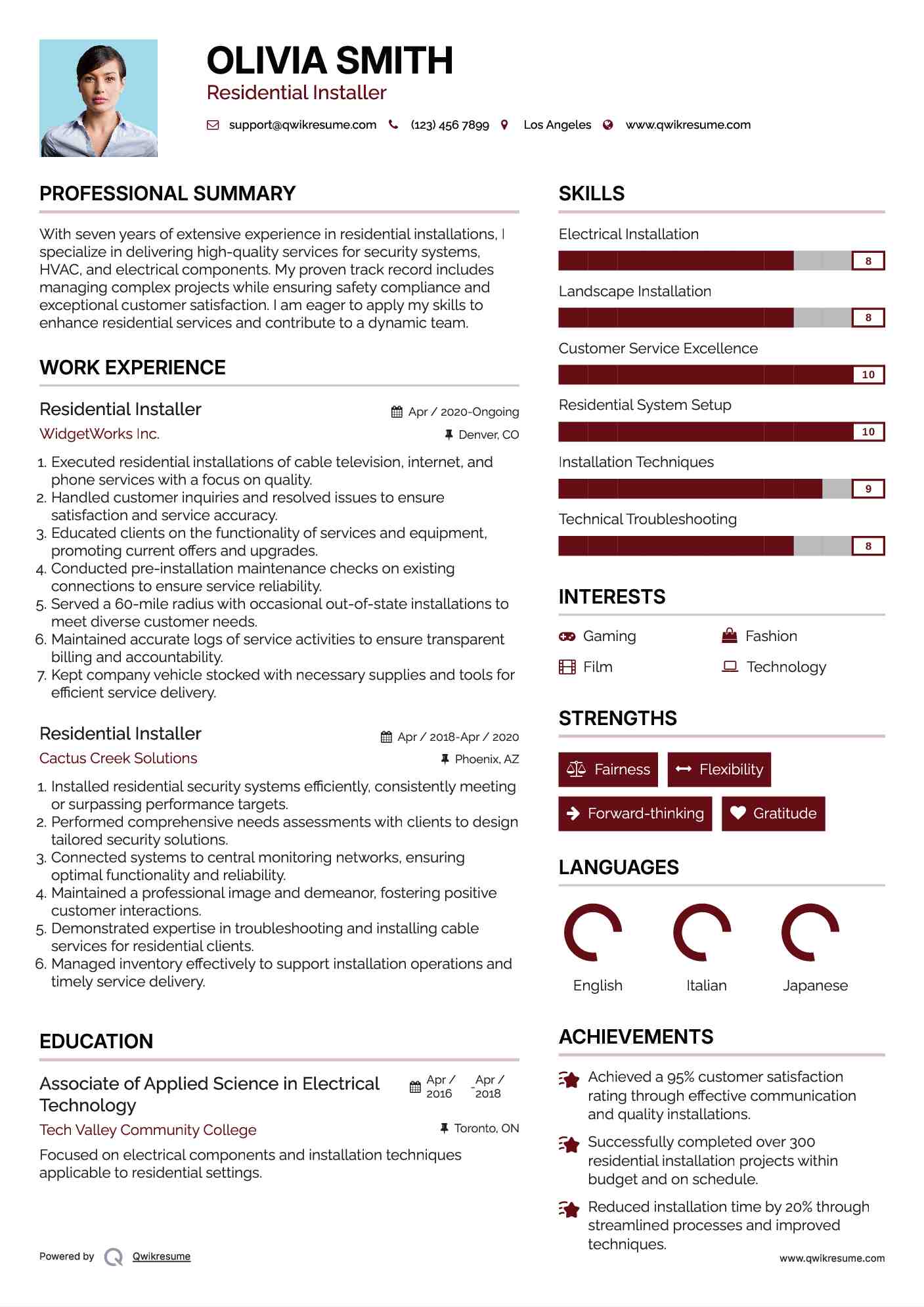 Residential Installer Resume Template