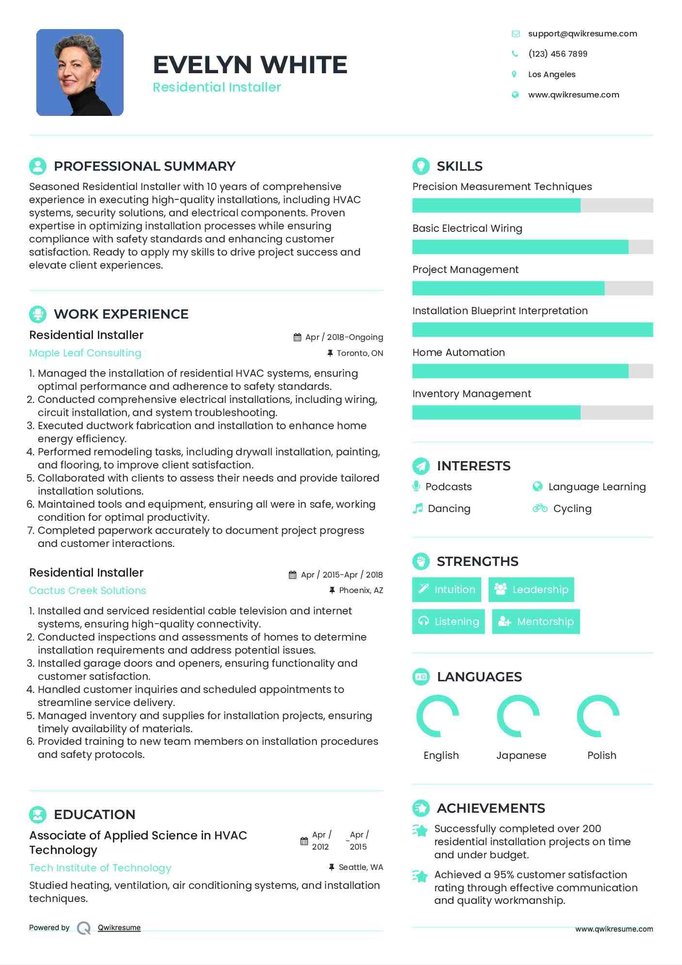 Residential Installer Resume Format