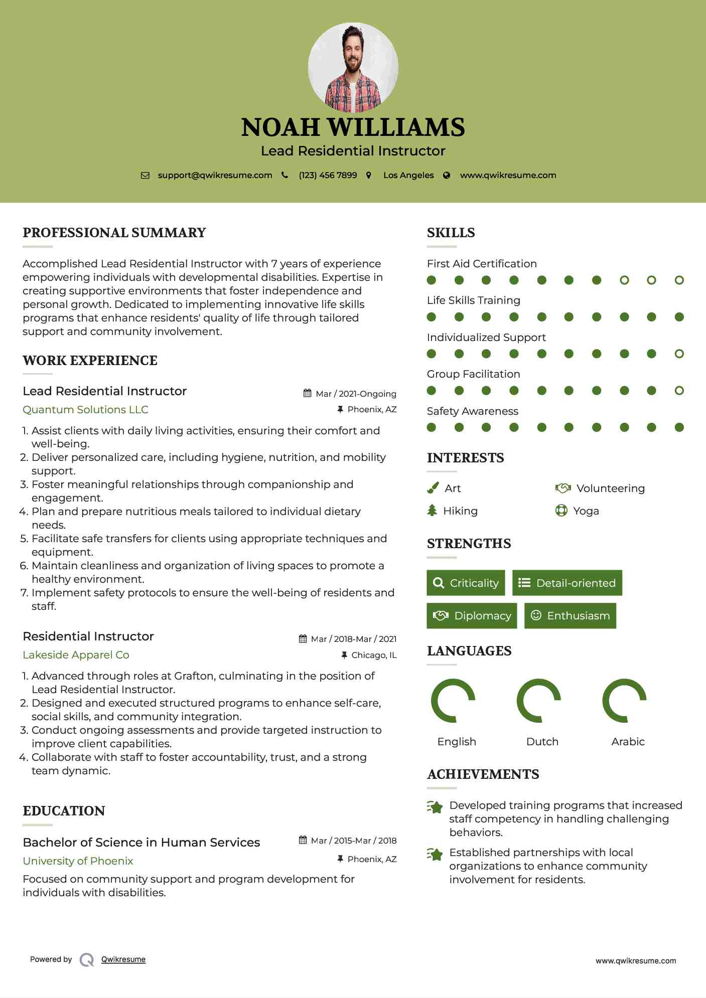 Lead Residential Instructor Resume Template